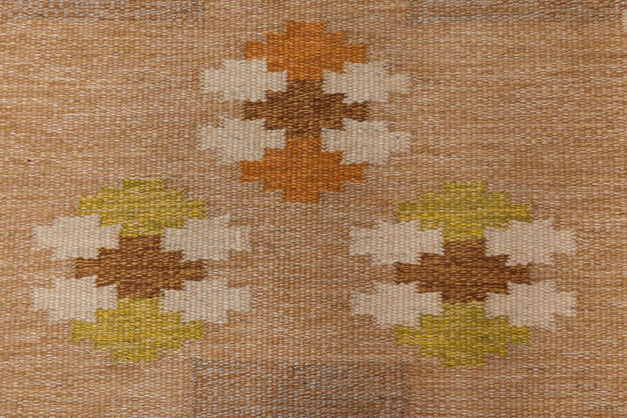 Scandinavian Doris Leslie Blau Vintage Swedish Flat-Weave Wool Rug Signed by Ingegerd Silow For Sale