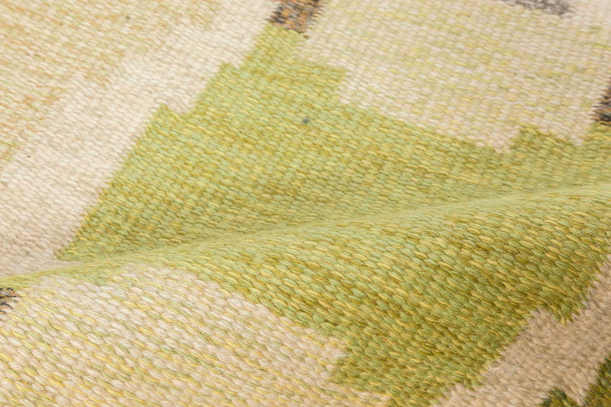 Hand-Woven Doris Leslie Blau Vintage Swedish Flat-Weave Wool Rug Signed by Ingegerd Silow For Sale