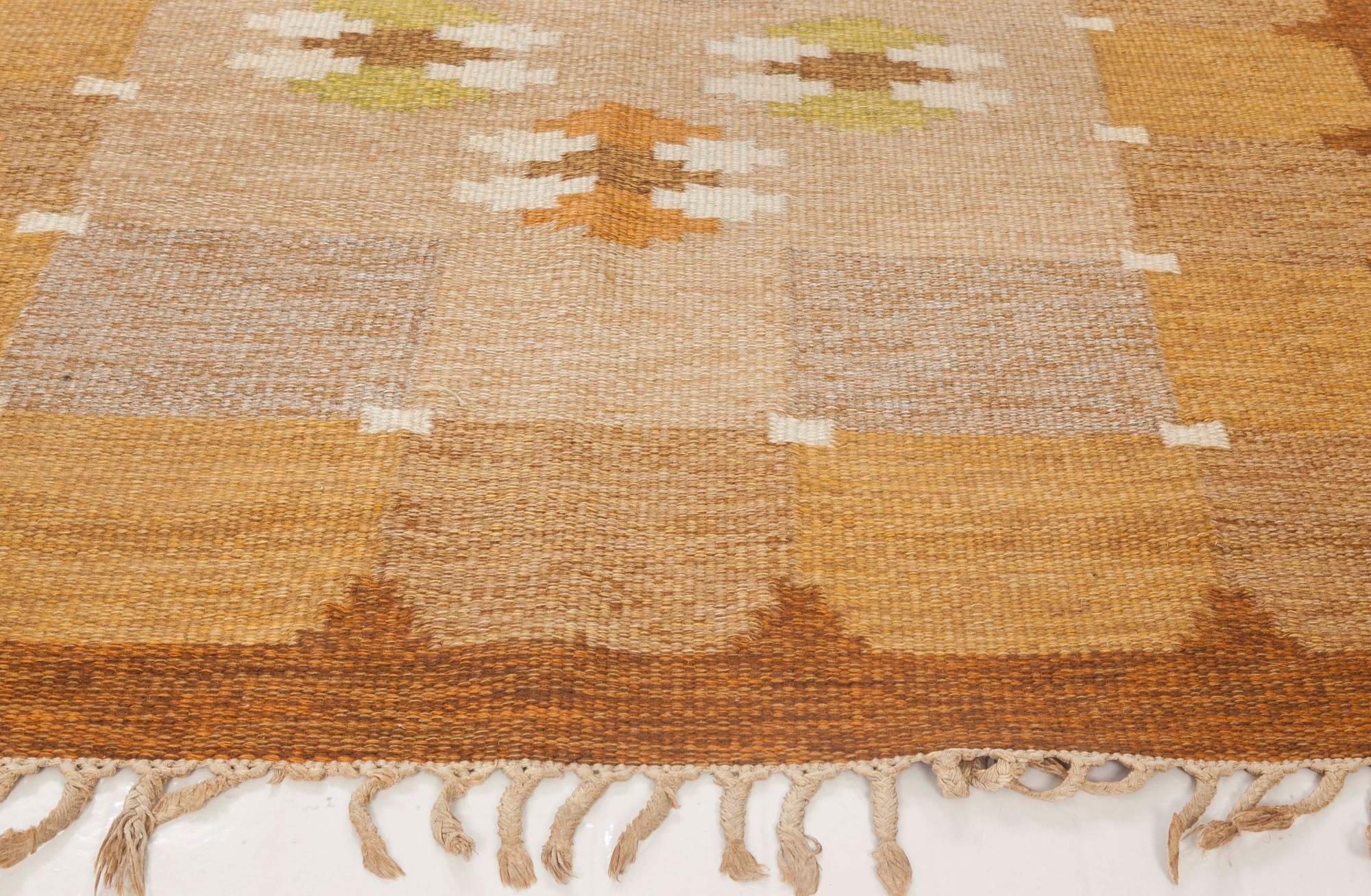 Hand-Woven Doris Leslie Blau Vintage Swedish Flat-Weave Wool Rug Signed by Ingegerd Silow For Sale