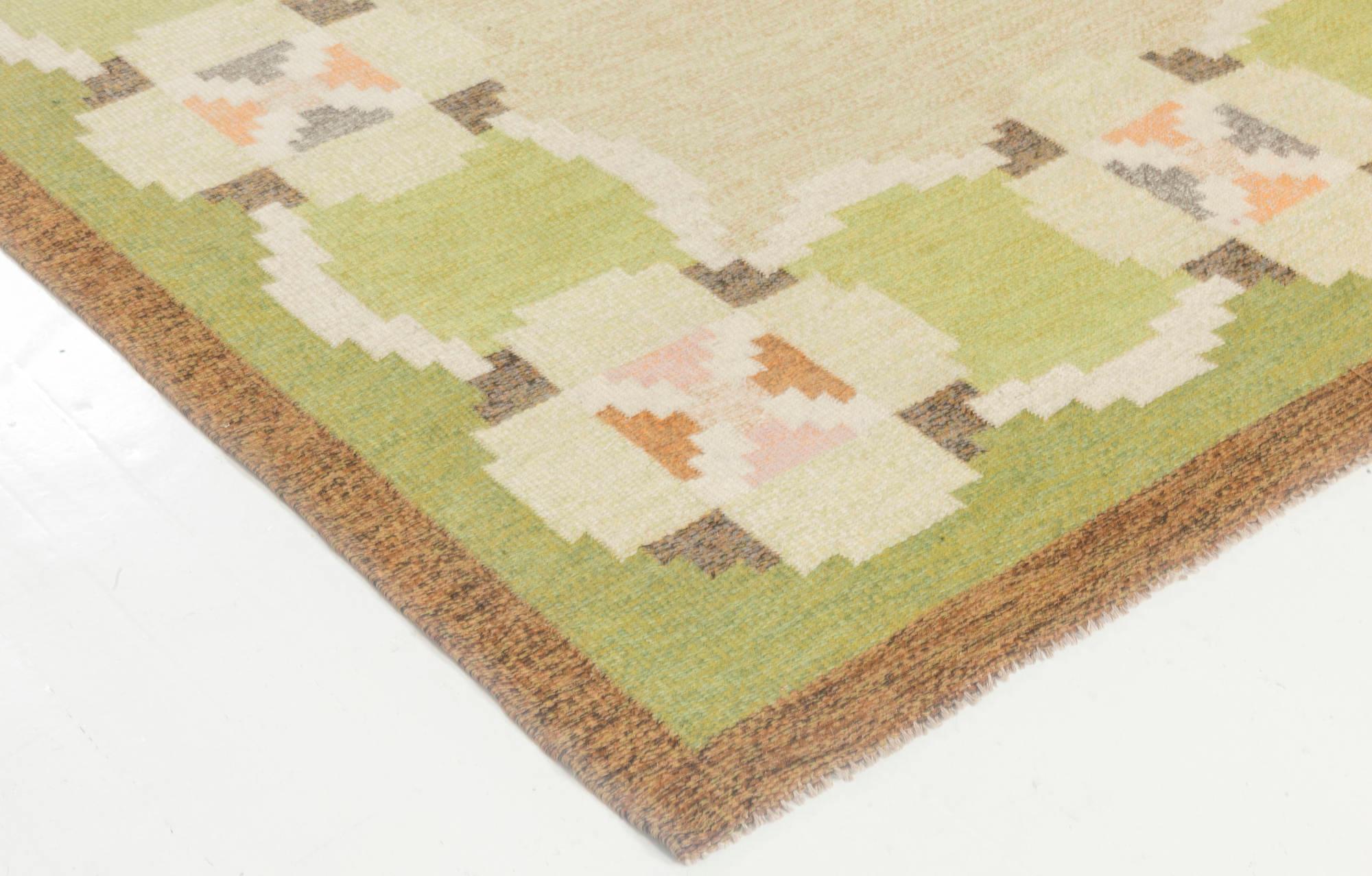 Doris Leslie Blau Vintage Swedish Flat-Weave Wool Rug Signed by Ingegerd Silow For Sale 1