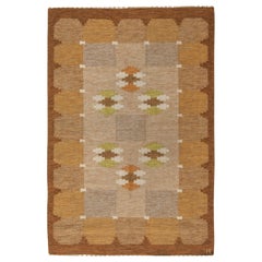 Doris Leslie Blau Alfombra sueca vintage de lana de tejido plano Firmada por Ingegerd Silow