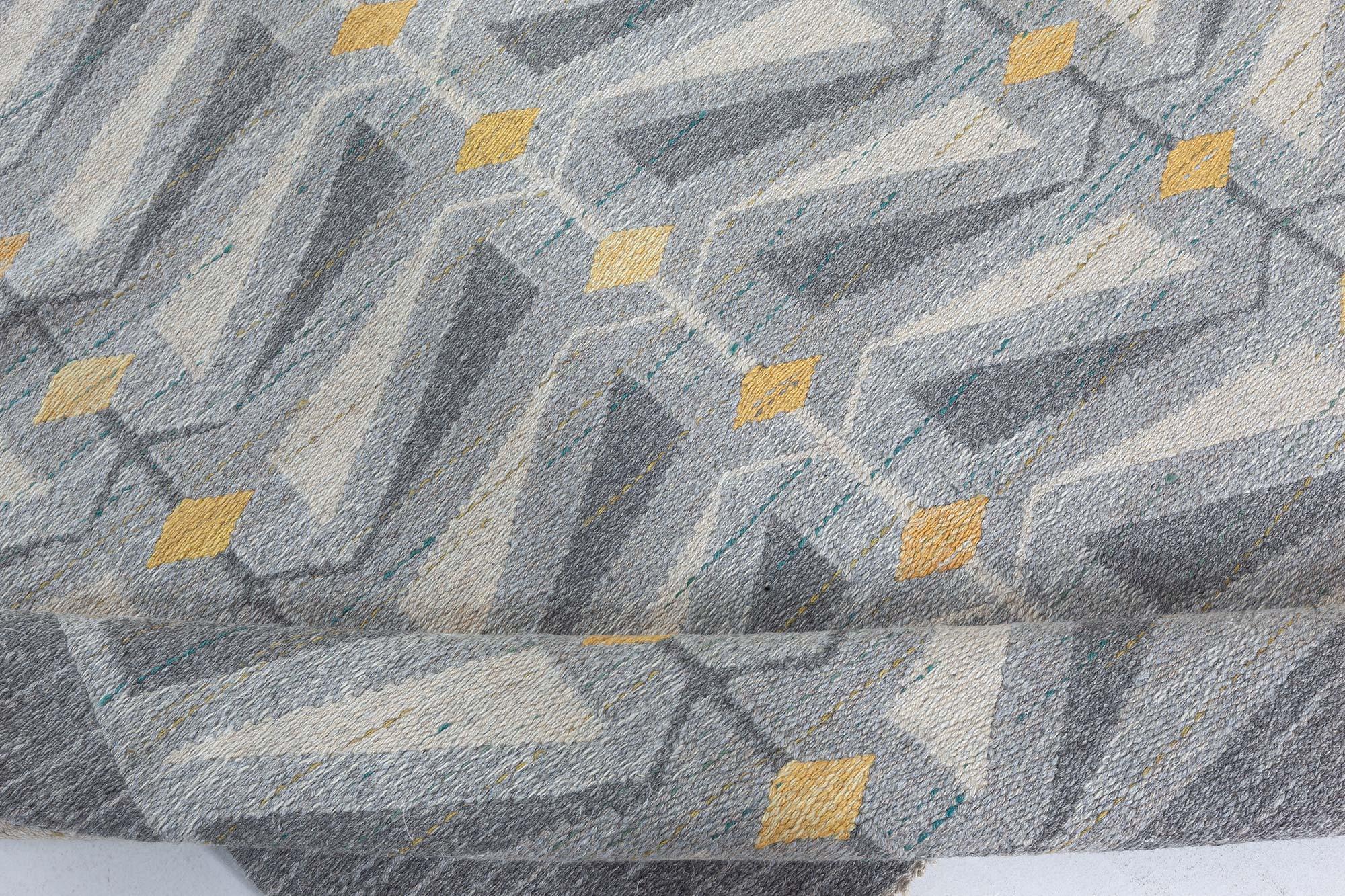 Tapis suédois vintage en laine tissée à plat, signé VF-e-65
Taille : 4'10