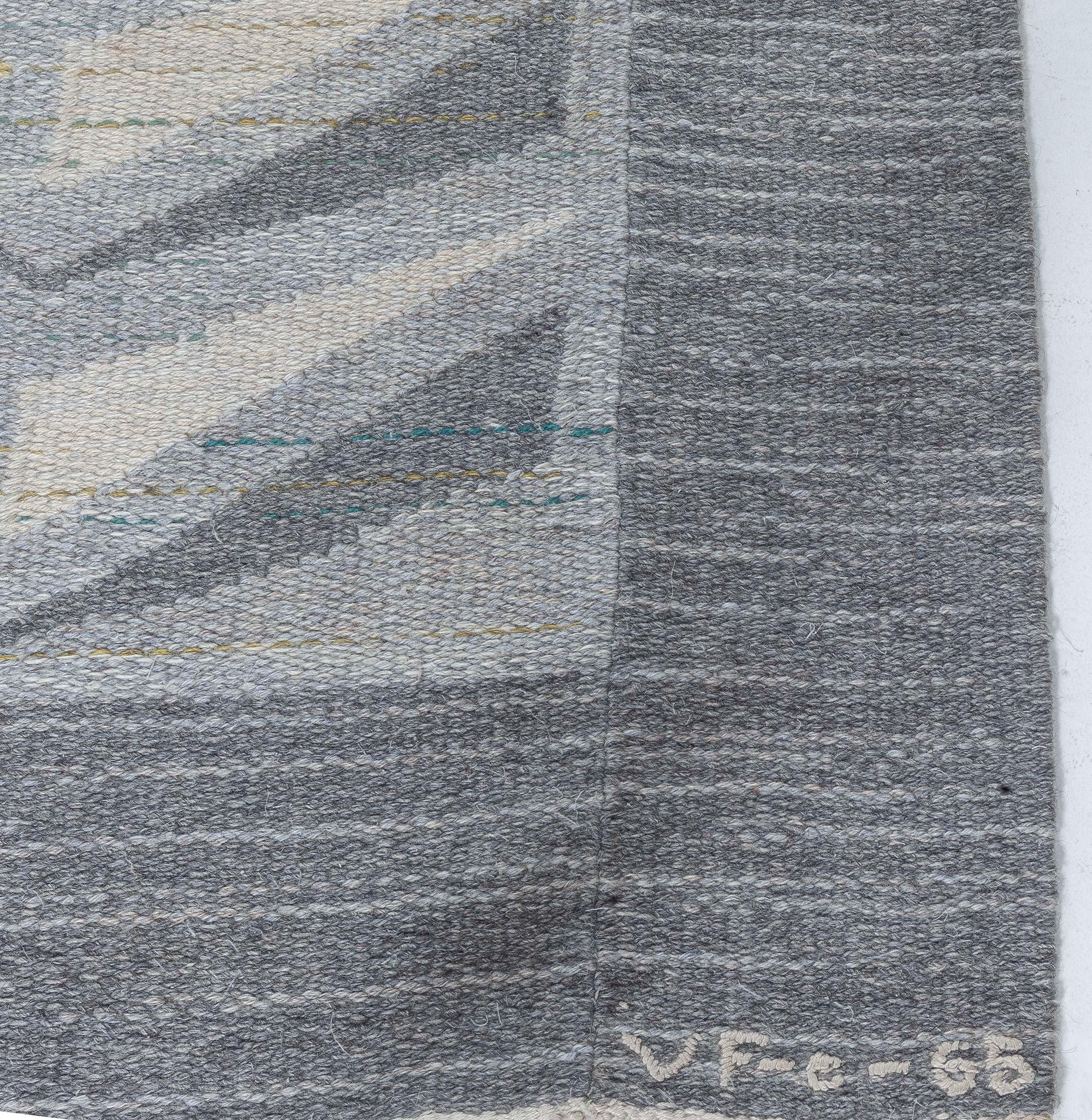 Hand-Woven Doris Leslie Blau Vintage Swedish Flat-Weave Wool Rug, Signed VF-e-65 For Sale