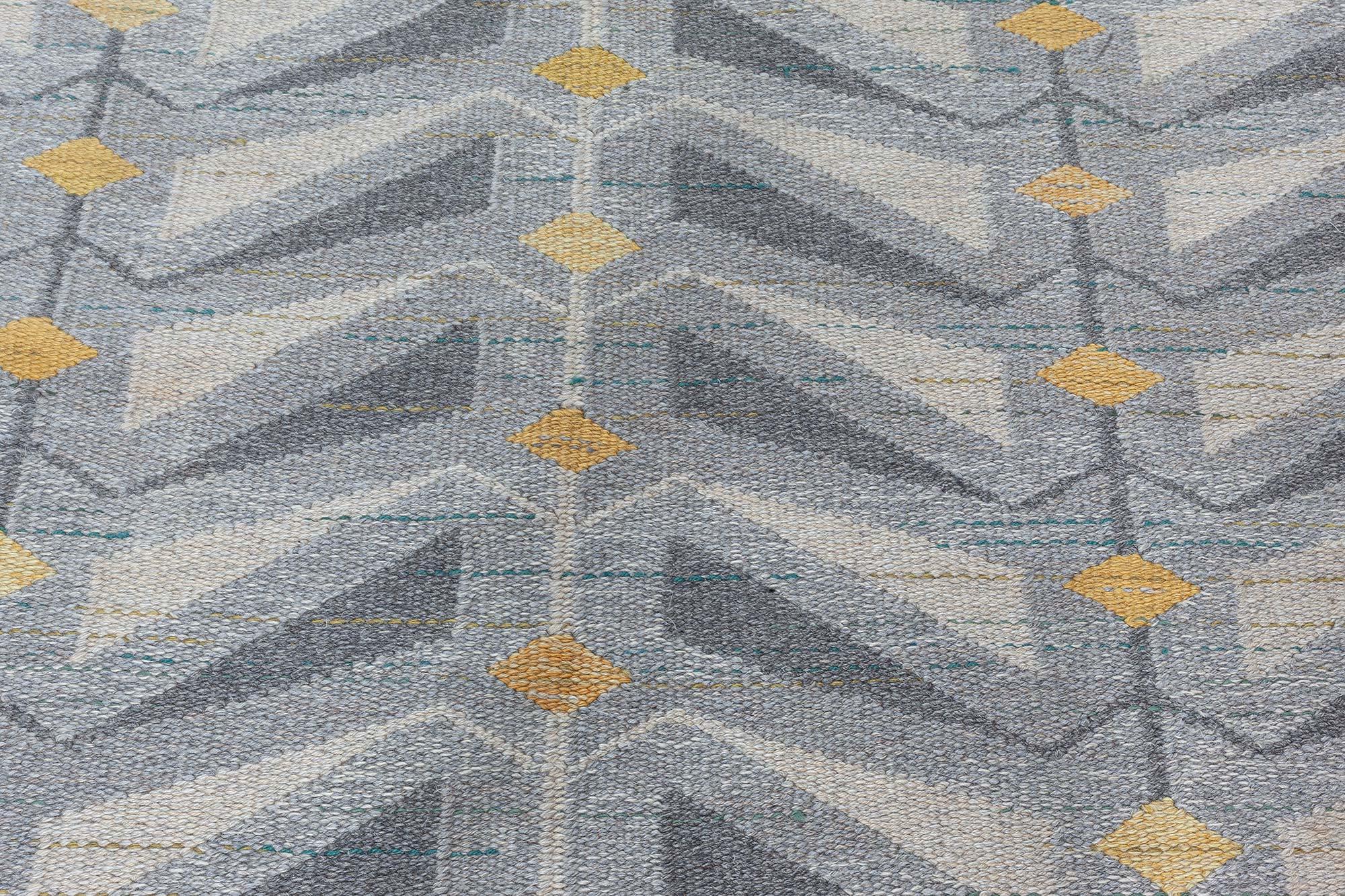 20th Century Doris Leslie Blau Vintage Swedish Flat-Weave Wool Rug, Signed VF-e-65 For Sale