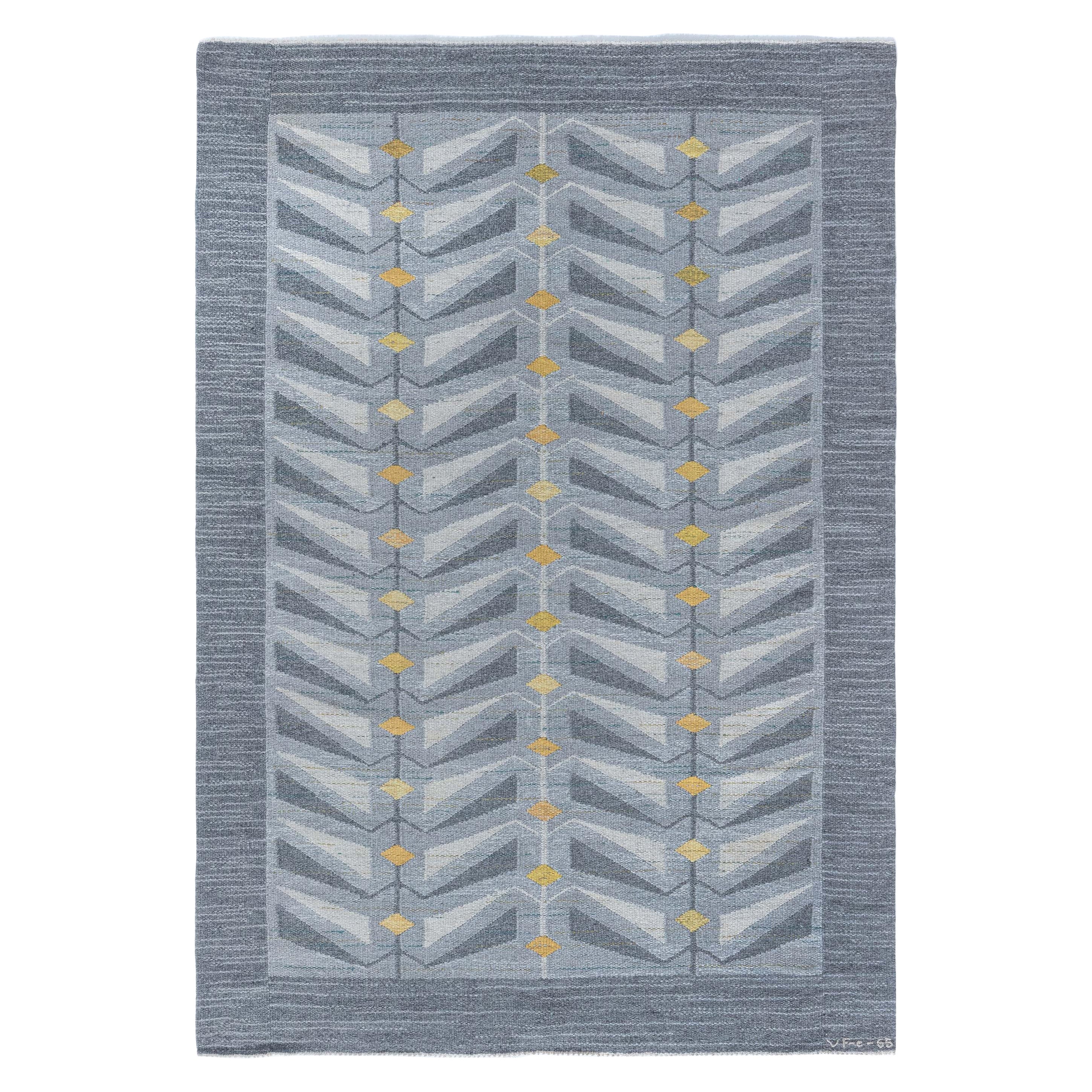Doris Leslie Blau Vintage Swedish Flat-Weave Wool Rug, Signed VF-e-65