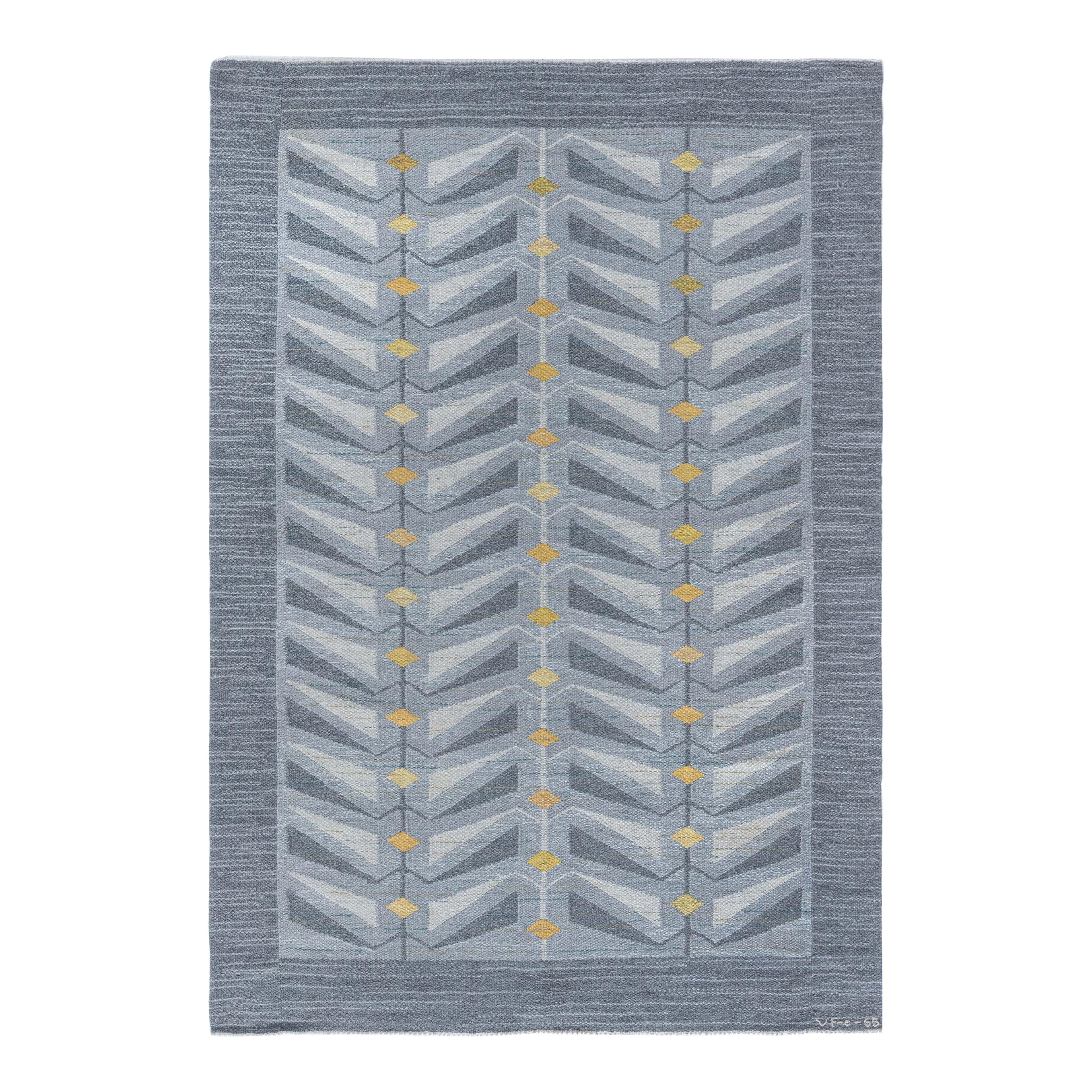 Tapis suédois vintage en laine tissée à plat Doris Leslie Blau, signé VF-e-65