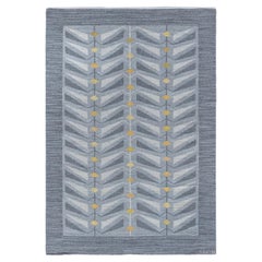 Doris Leslie Blau Alfombra sueca vintage de lana de tejido plano, firmada VF-e-65