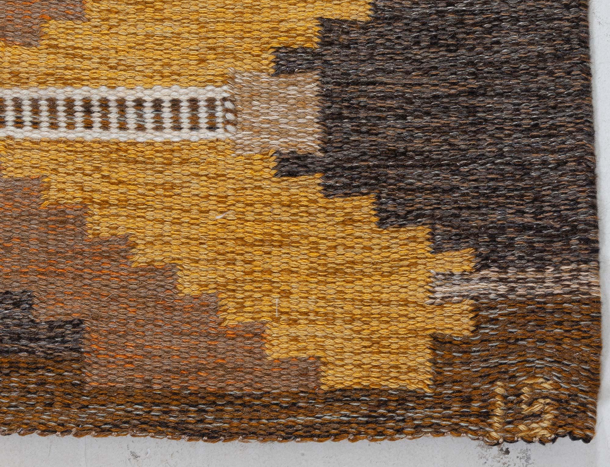 Hand-Woven Doris Leslie Blau Vintage Swedish Flat Weave Rug by Ingegerd Silow For Sale