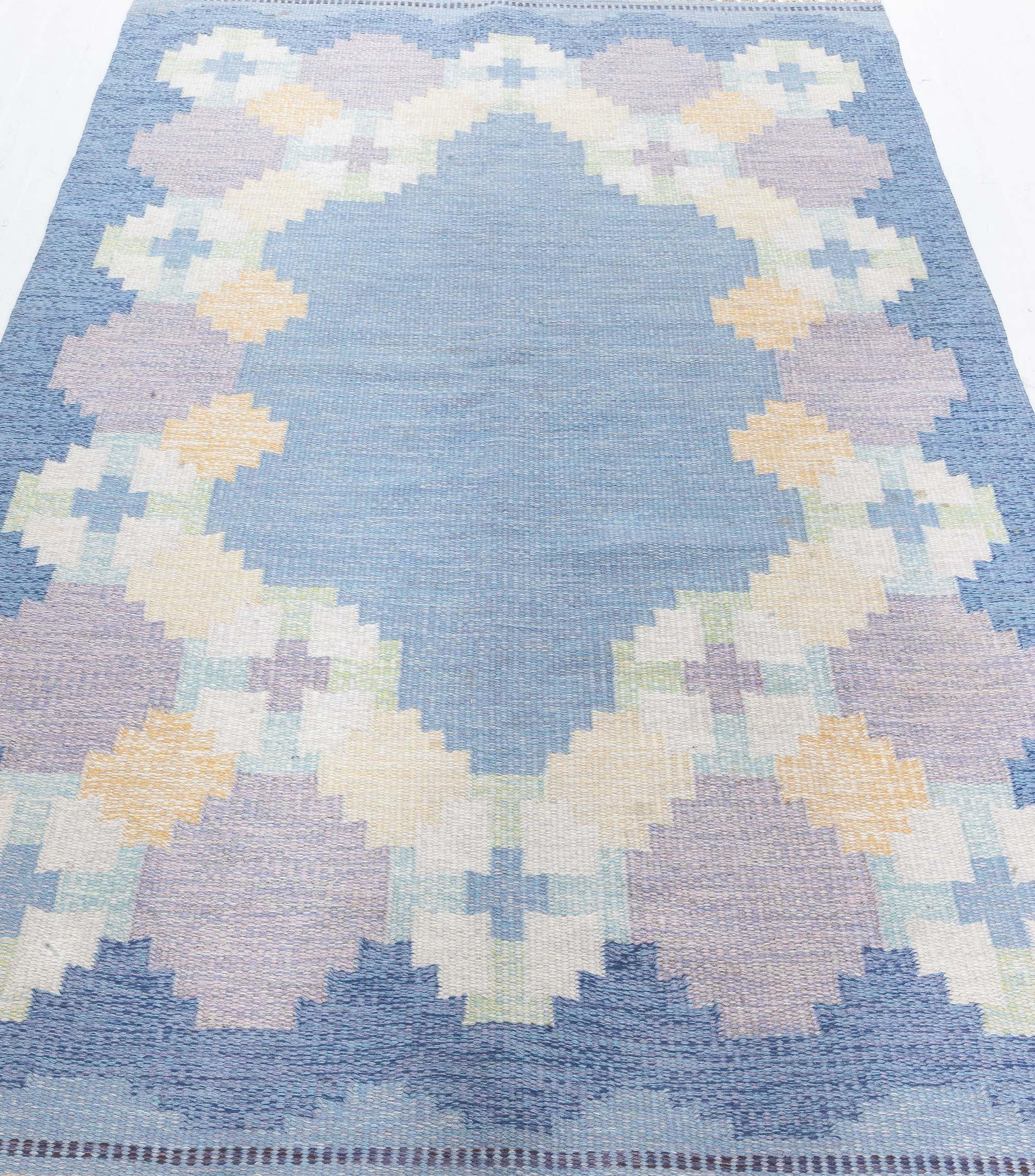 Hand-Woven Doris Leslie Blau Vintage Swedish Flat Woven by Ingegerd Silow For Sale
