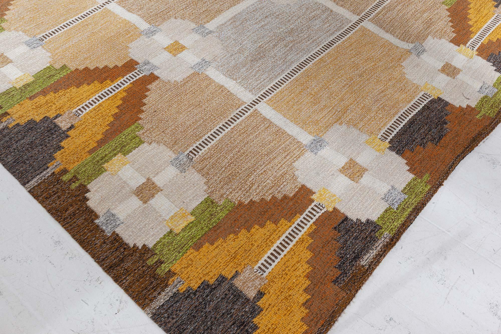 Doris Leslie Blau Vintage Swedish Flat Weave Rug by Ingegerd Silow In Good Condition For Sale In New York, NY