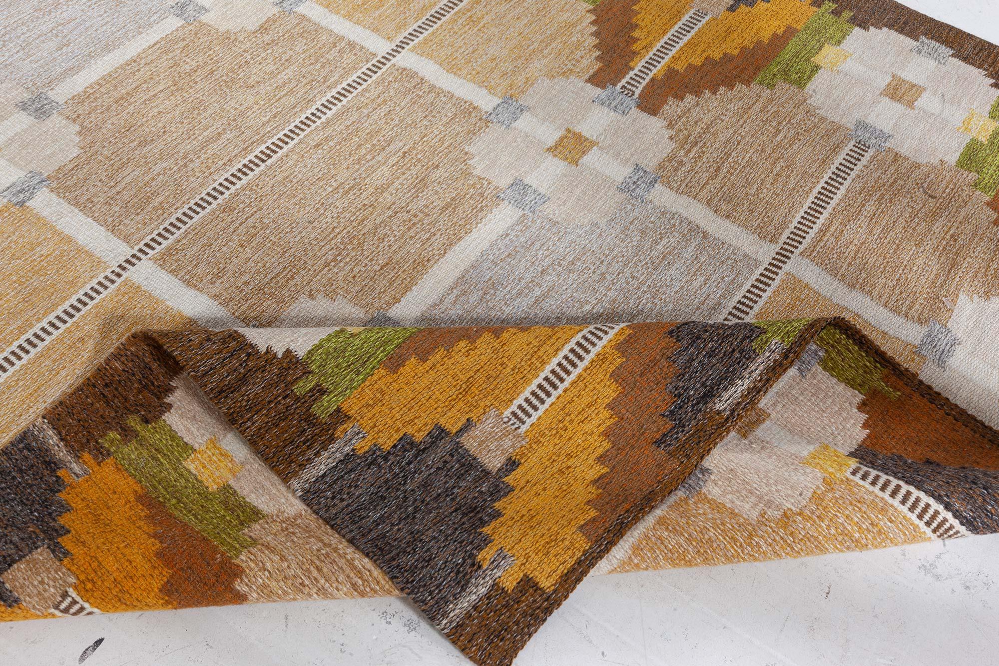 Wool Doris Leslie Blau Vintage Swedish Flat Weave Rug by Ingegerd Silow For Sale