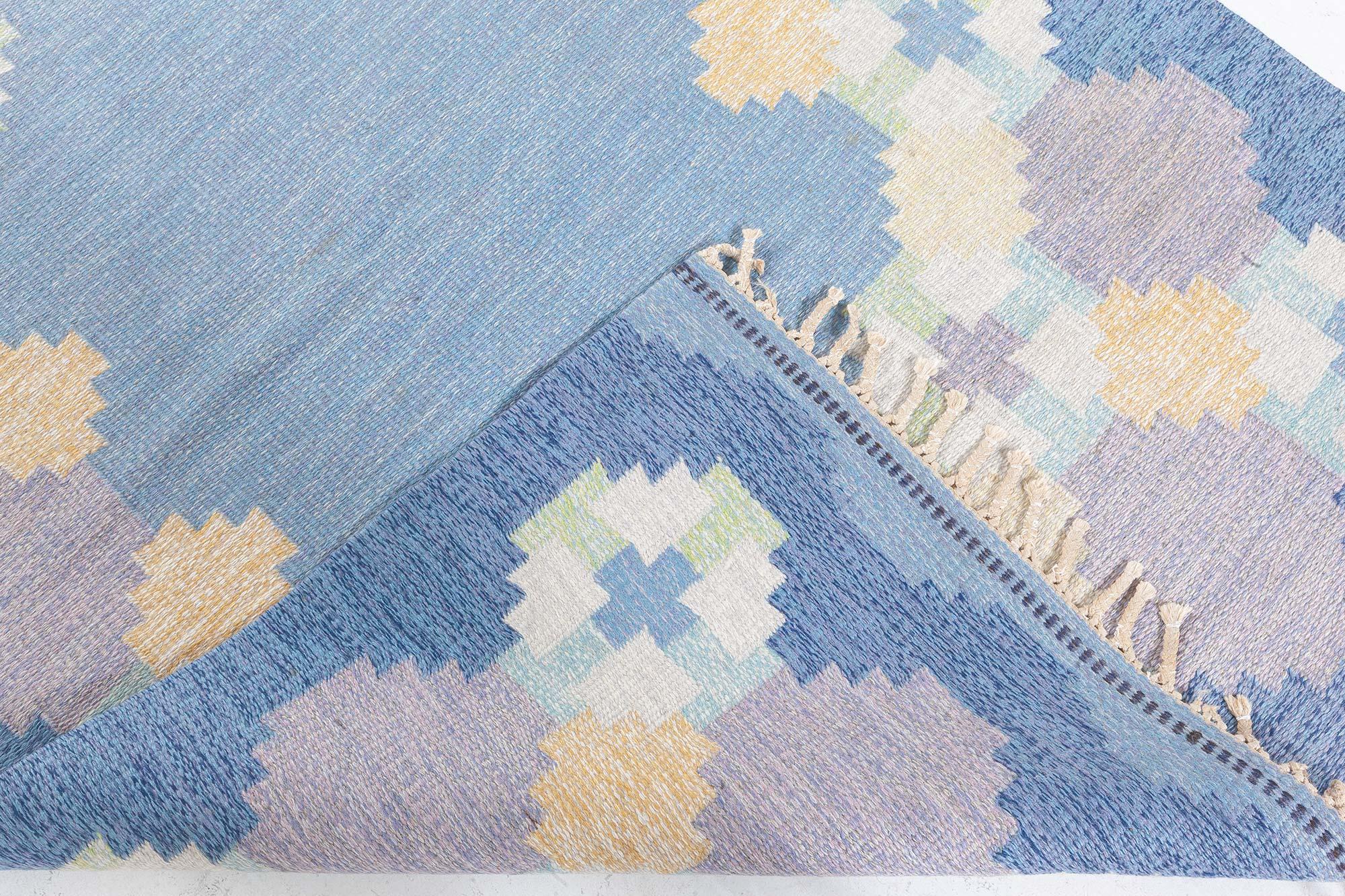 Wool Doris Leslie Blau Vintage Swedish Flat Woven by Ingegerd Silow For Sale