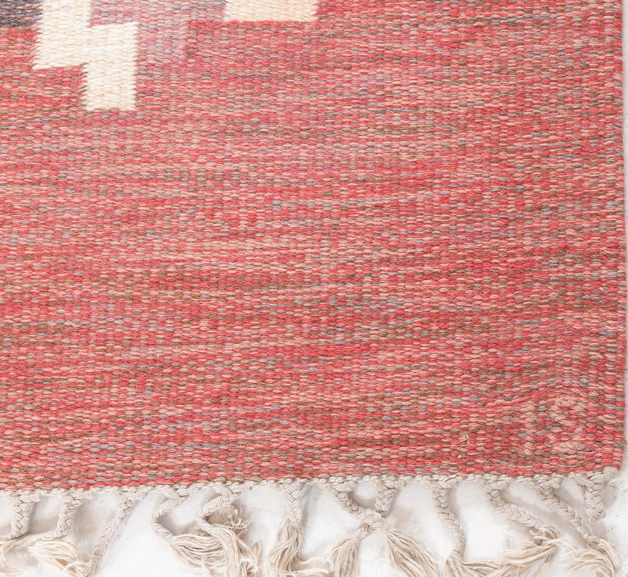 Lana Doris Leslie Blau Vintage Swedish Flat Woven by Ingegerd Silow in vendita