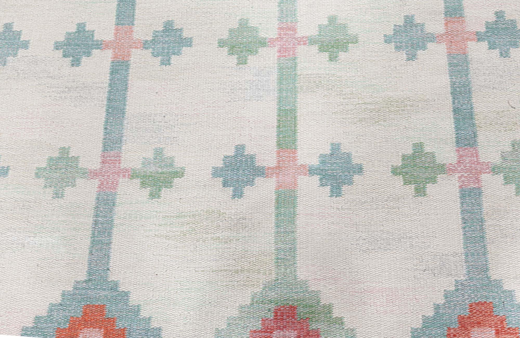 Wool Doris Leslie Blau Vintage Swedish Flat Woven by Judith Johansson For Sale
