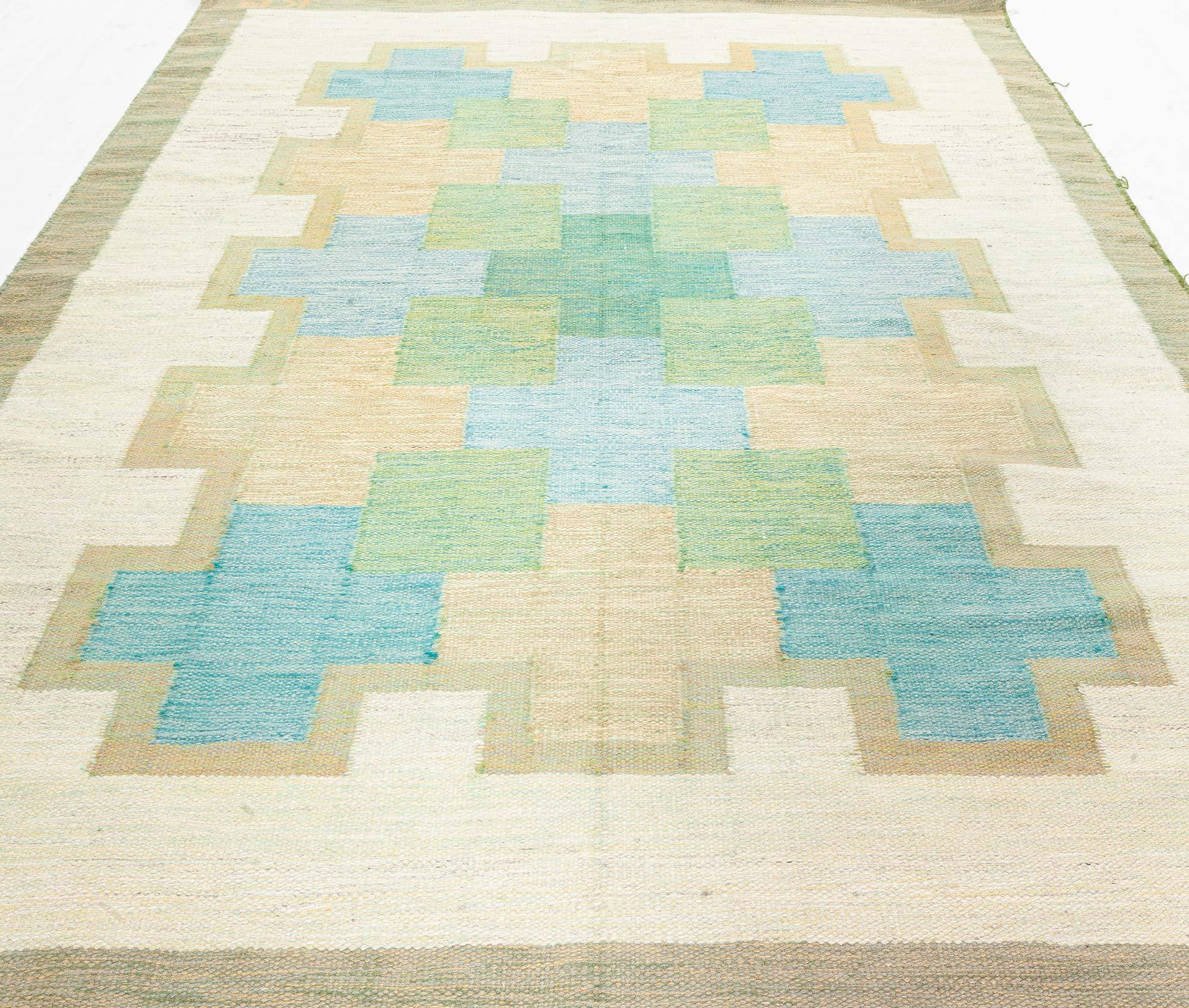 Mid-Century Modern Doris Leslie Blau Vintage Swedish Flat Woven by Kerstin Persson For Sale