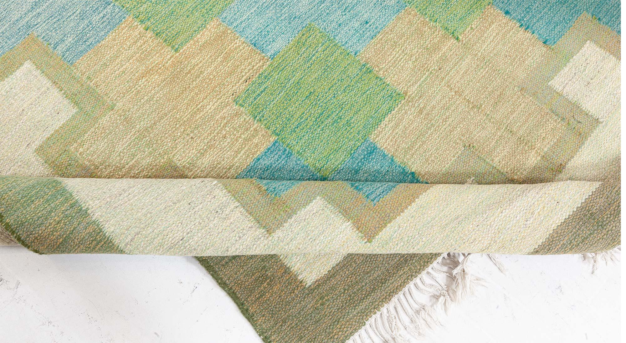 Wool Doris Leslie Blau Vintage Swedish Flat Woven by Kerstin Persson For Sale