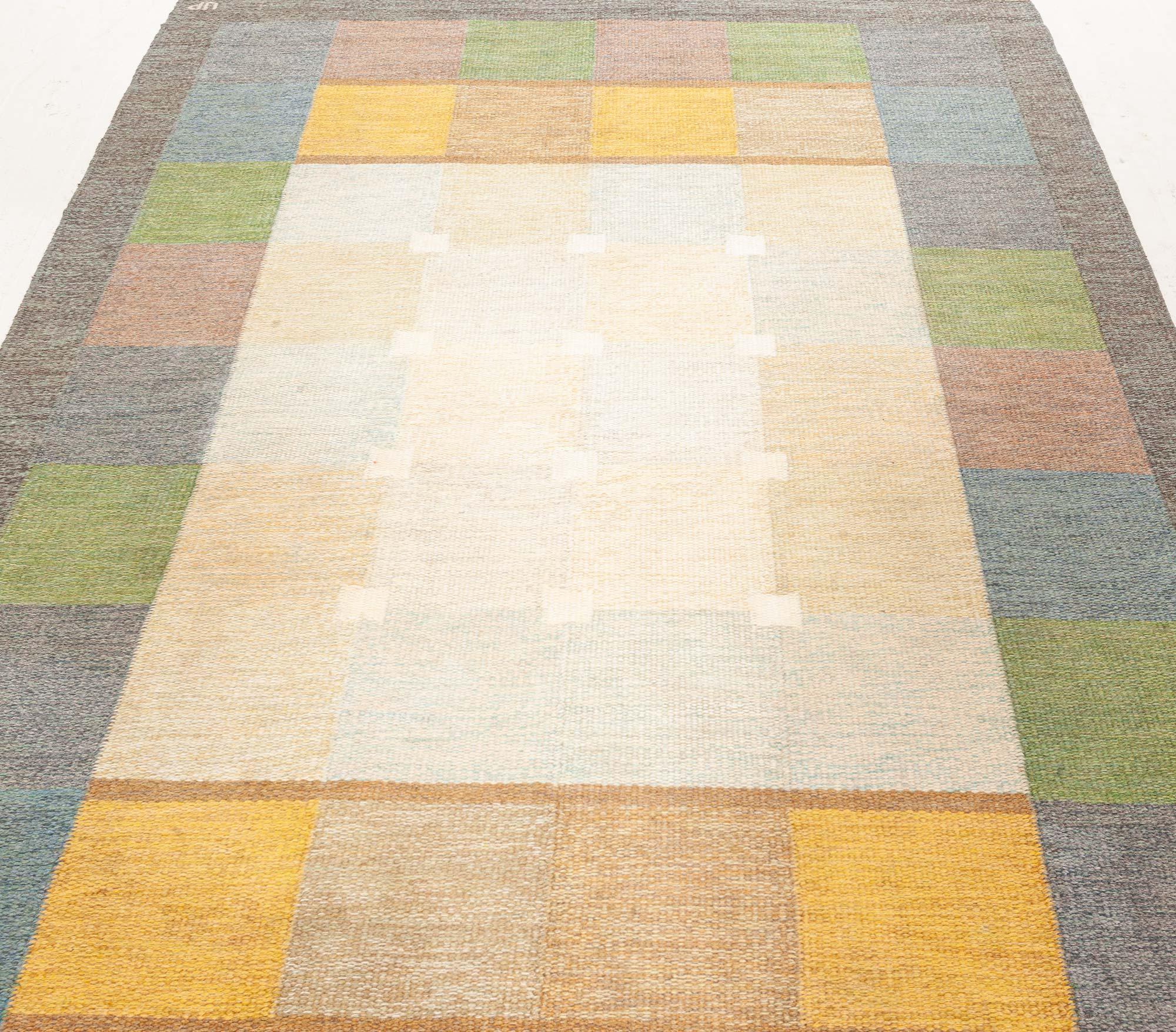 Mid-Century Modern Doris Leslie Blau Vintage Swedish Flat Woven by Ulla Parkdal For Sale