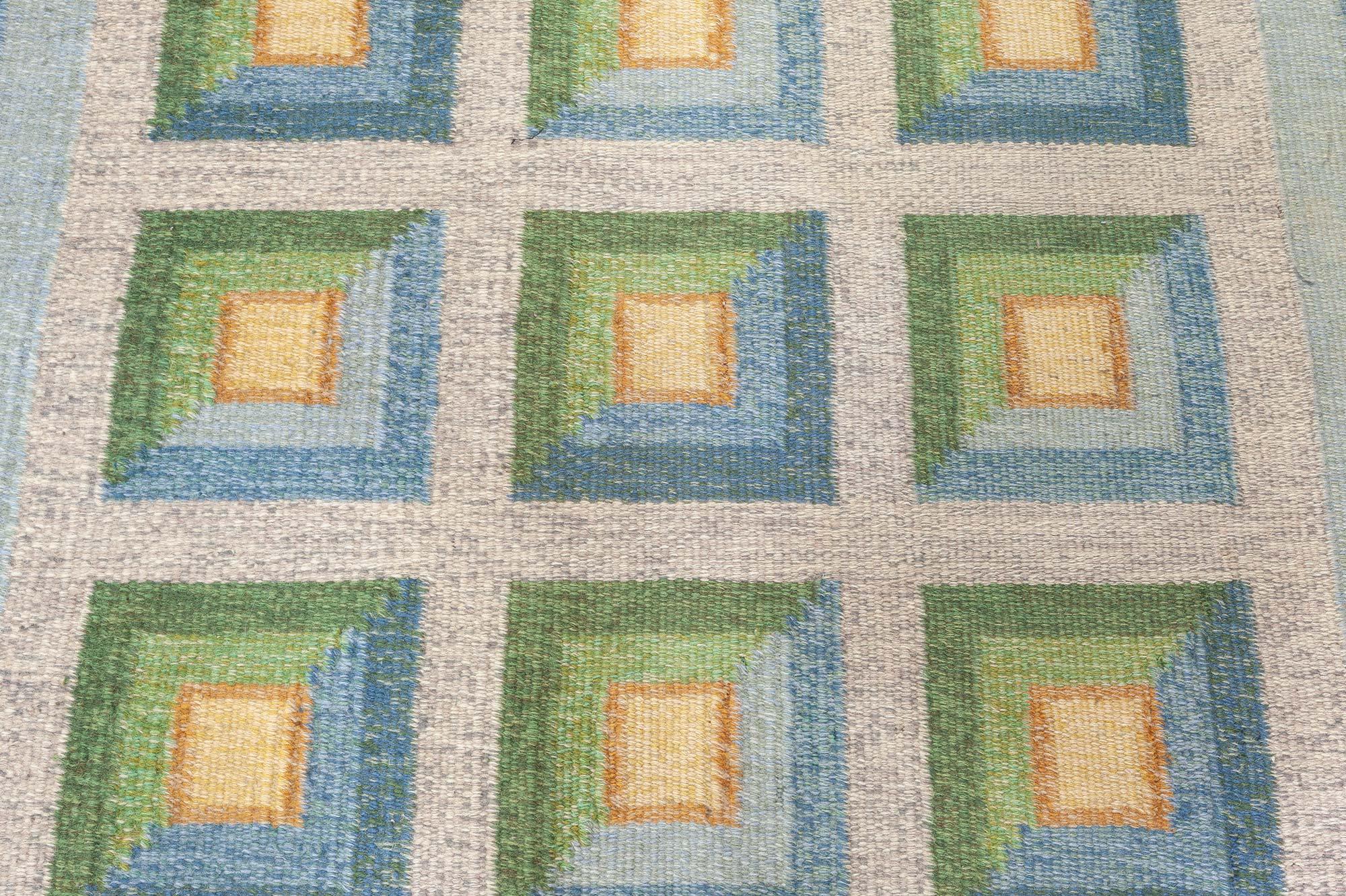 Mid-Century Modern Doris Leslie Blau Vintage Swedish Flat Woven Rug by Alice Walleback For Sale
