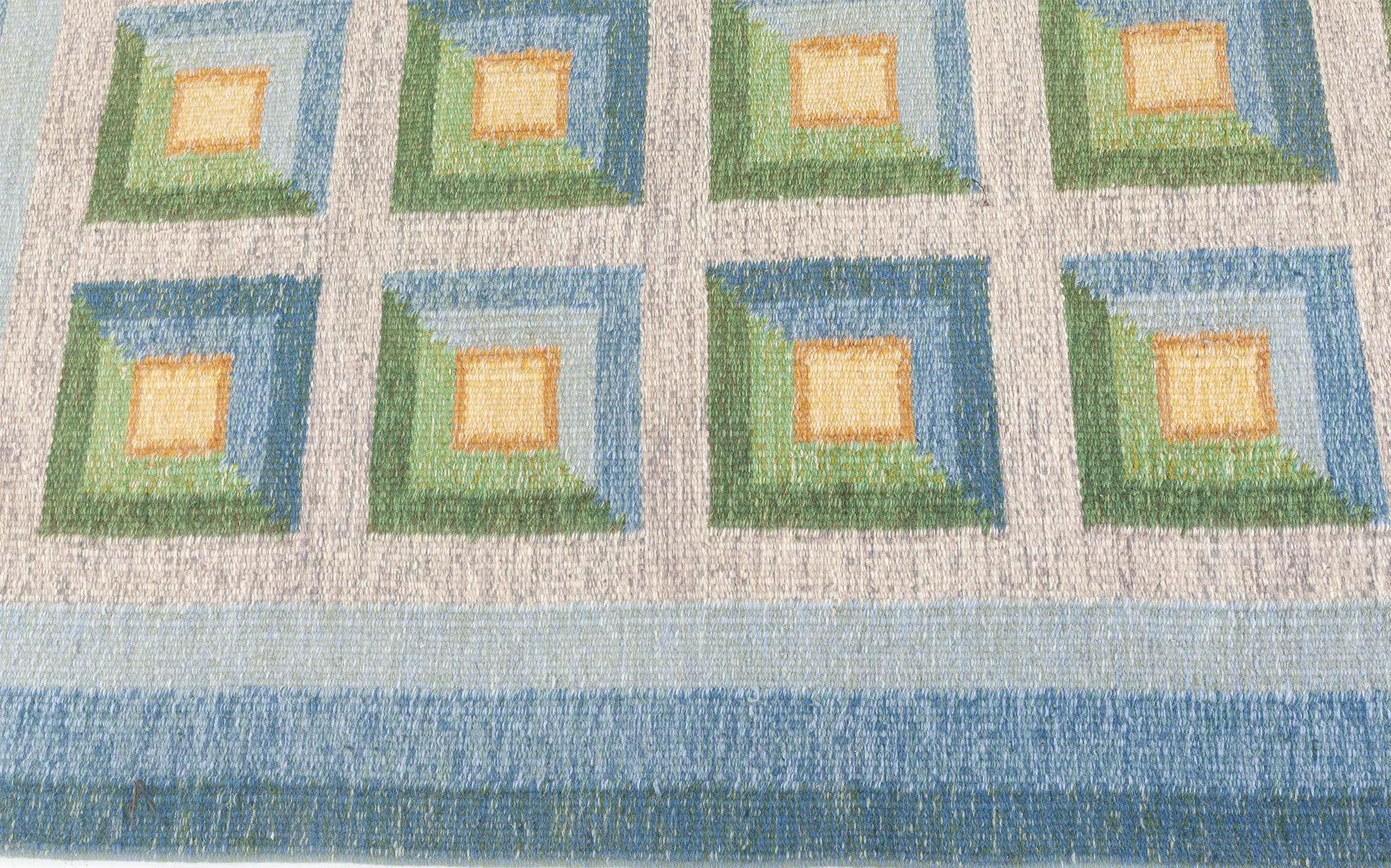 Doris Leslie Blau Vintage Swedish Flat Woven Rug by Alice Walleback In Good Condition For Sale In New York, NY