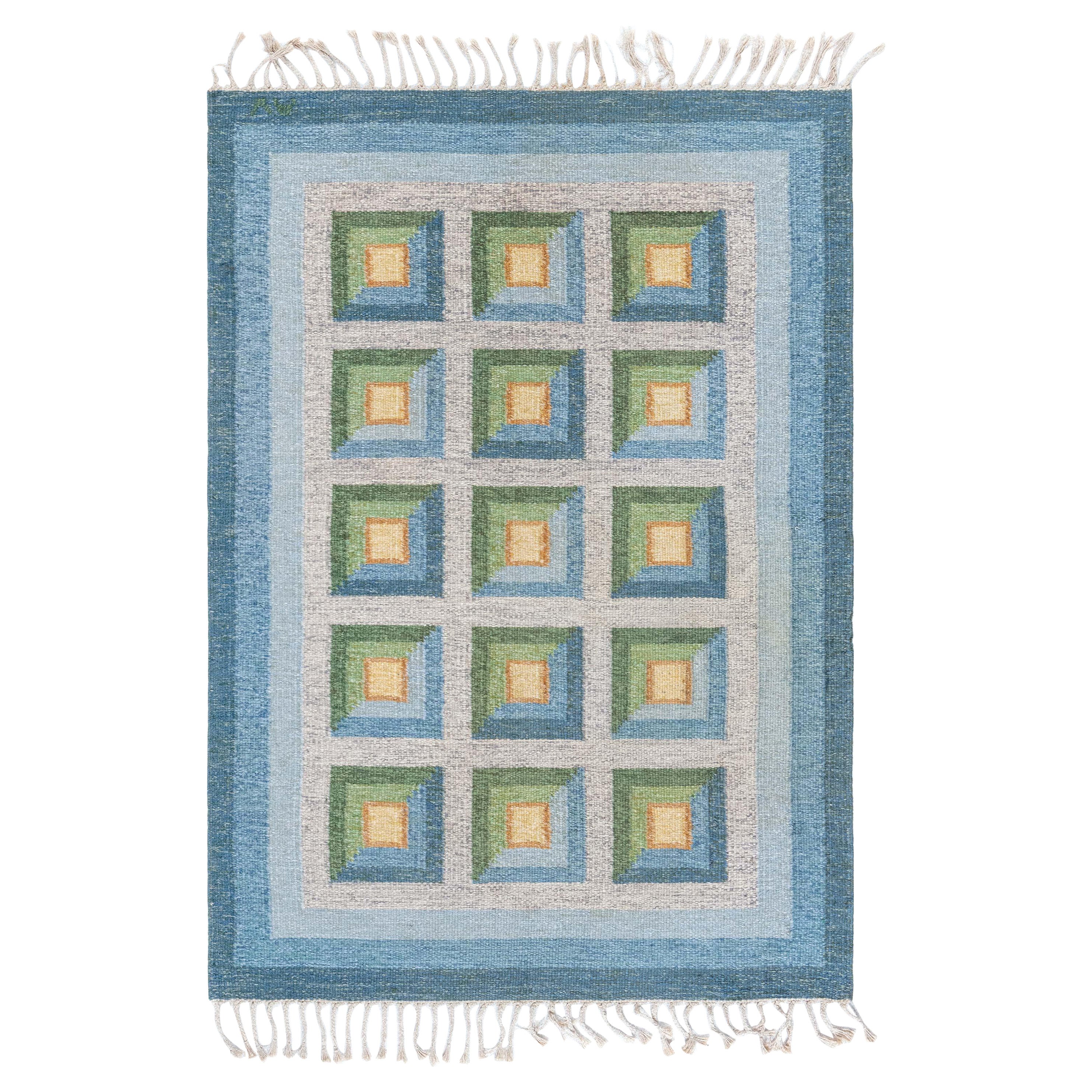Doris Leslie Blau Vintage Swedish Flat Woven Rug by Alice Walleback