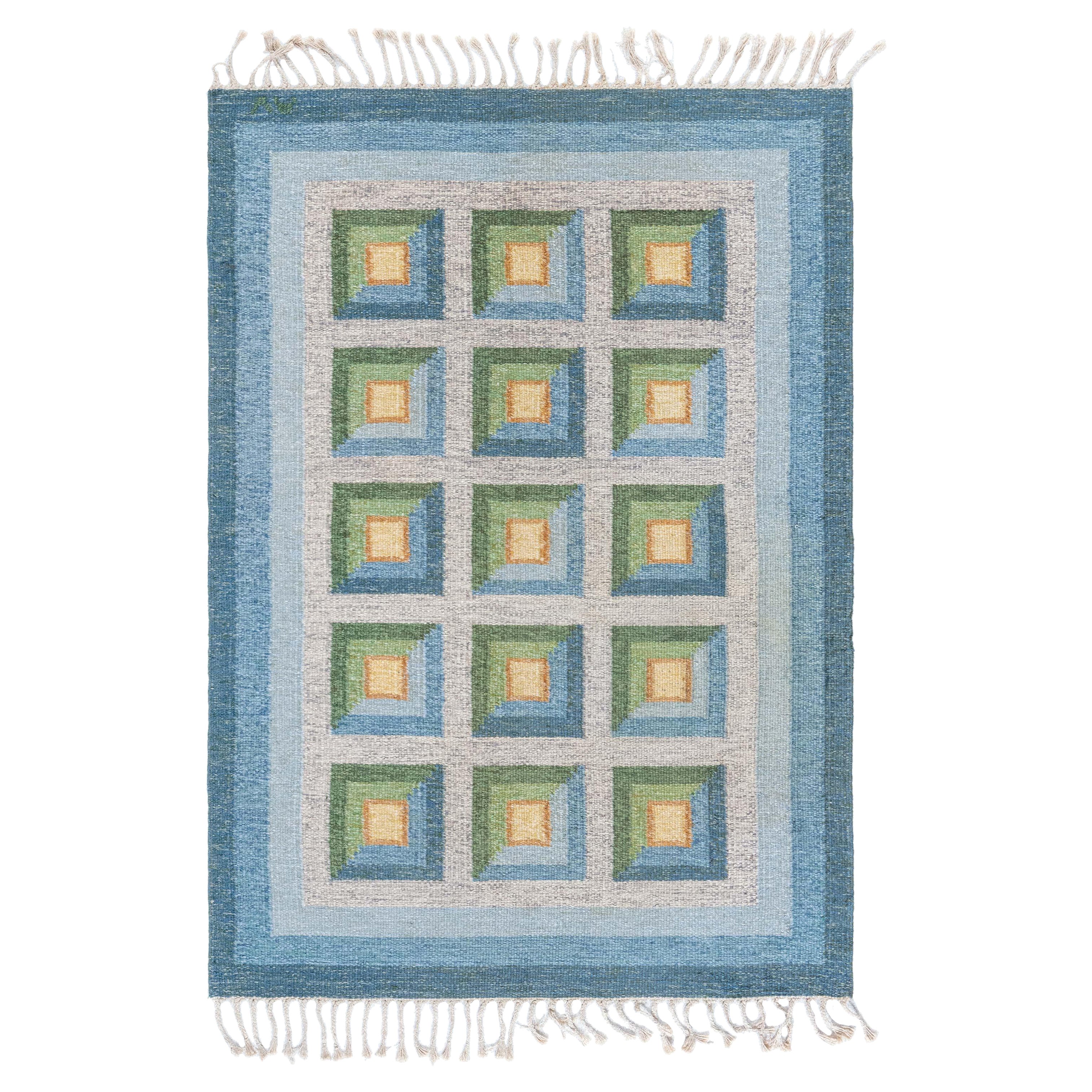 Doris Leslie Blau Vintage Swedish Flat Woven Rug by Alice Walleback