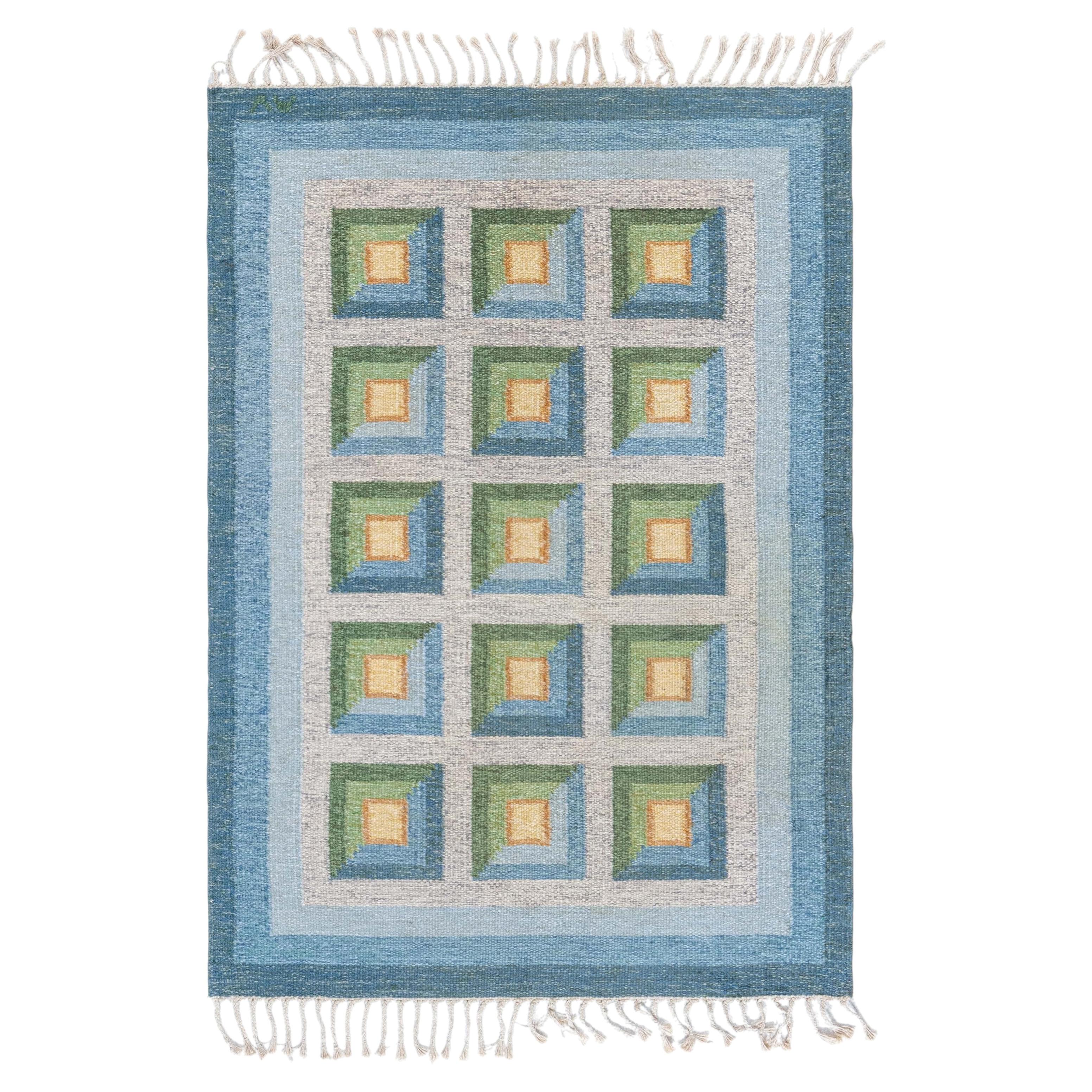 Doris Leslie Blau Vintage Swedish Flat Woven Rug by Alice Walleback