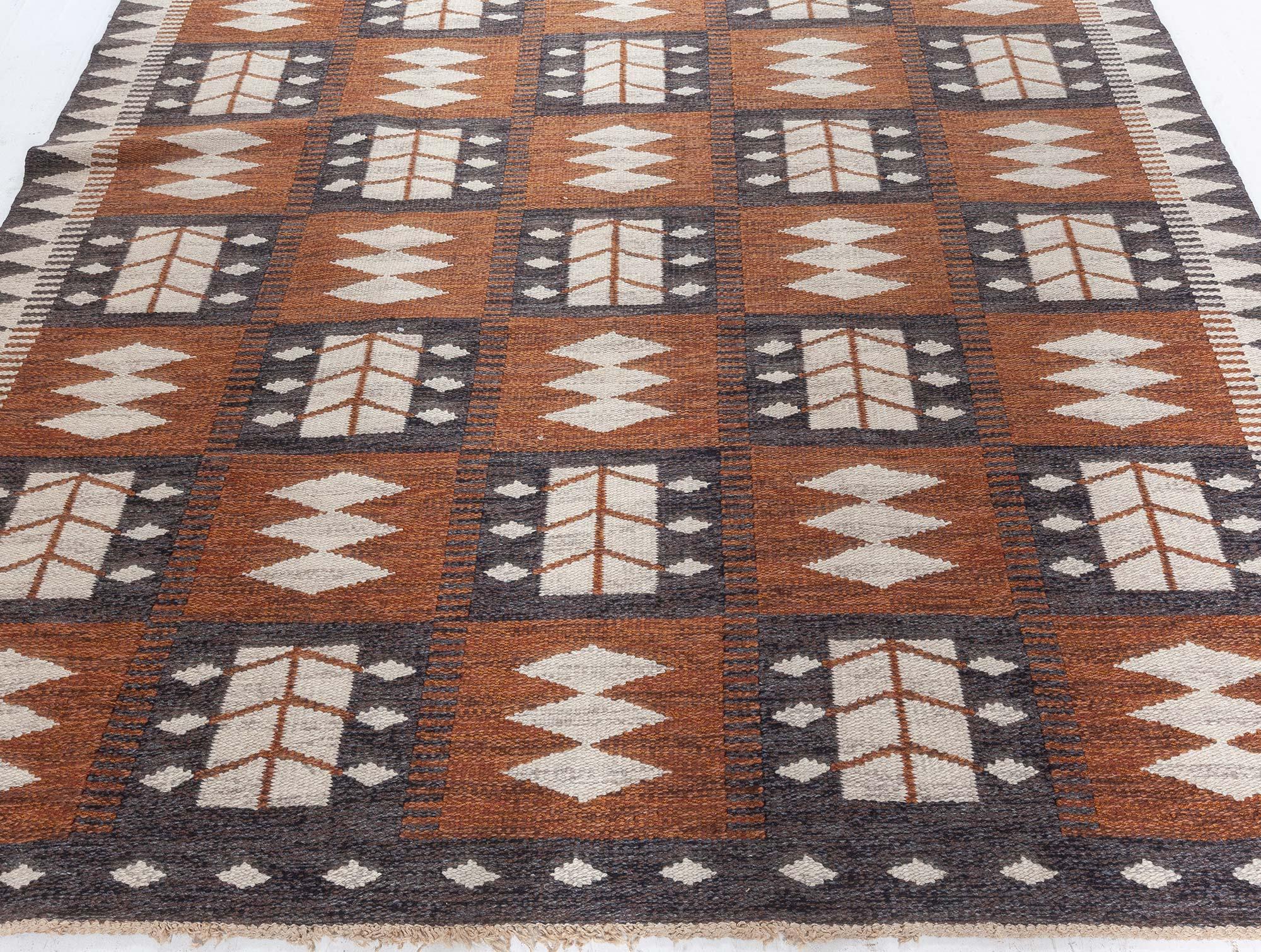 Doris Leslie Blauer schwedischer flacher gewebter Vintage-Teppich von Berit Koenig im Zustand „Gut“ im Angebot in New York, NY
