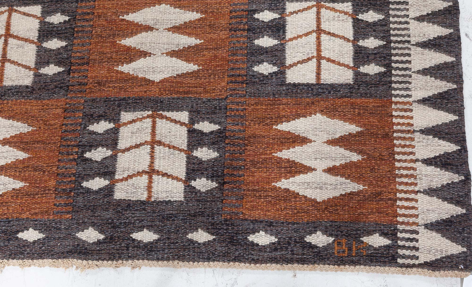 Wool Doris Leslie Blau Vintage Swedish Flat Woven Rug by Berit Koenig For Sale