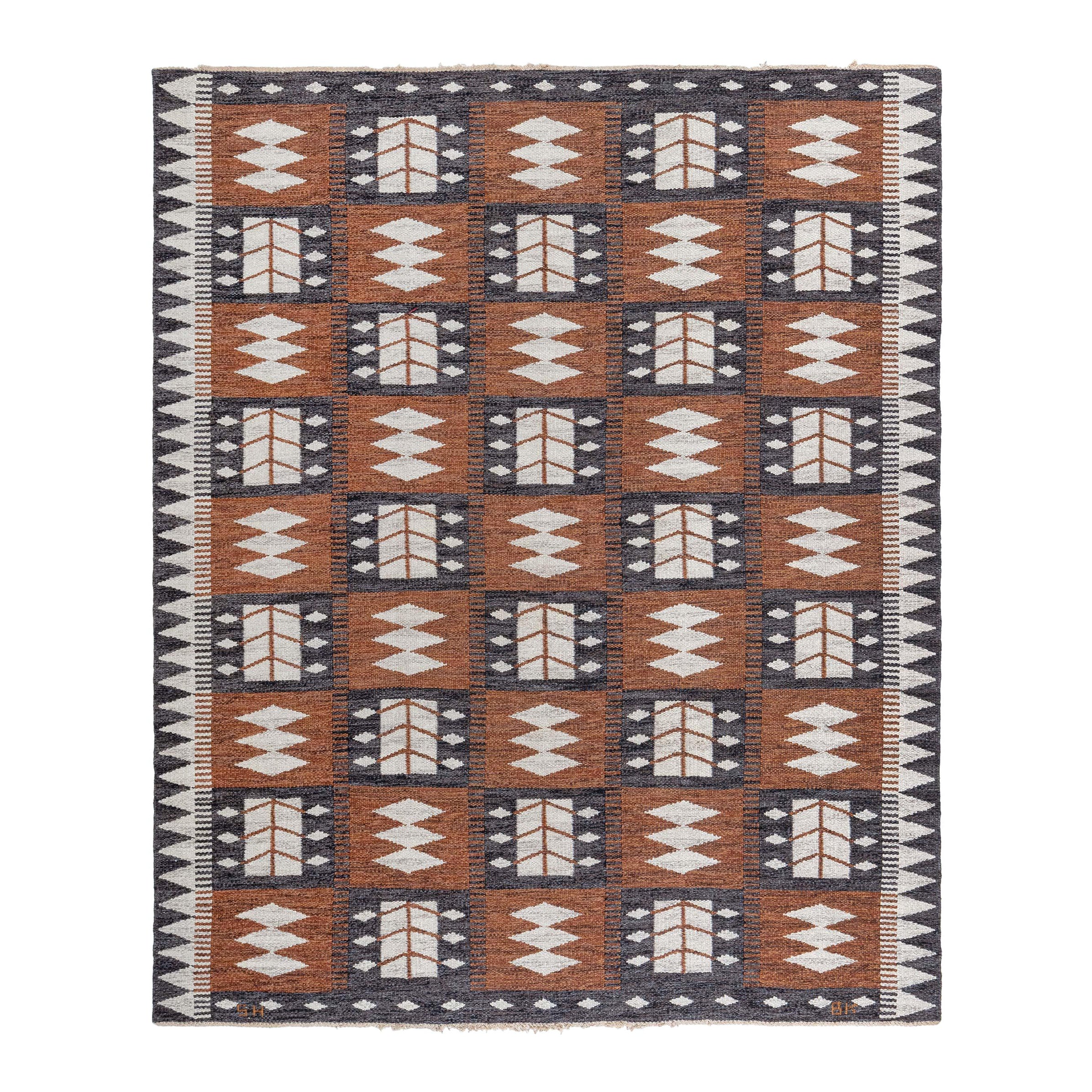 Doris Leslie Blauer schwedischer flacher gewebter Vintage-Teppich von Berit Koenig