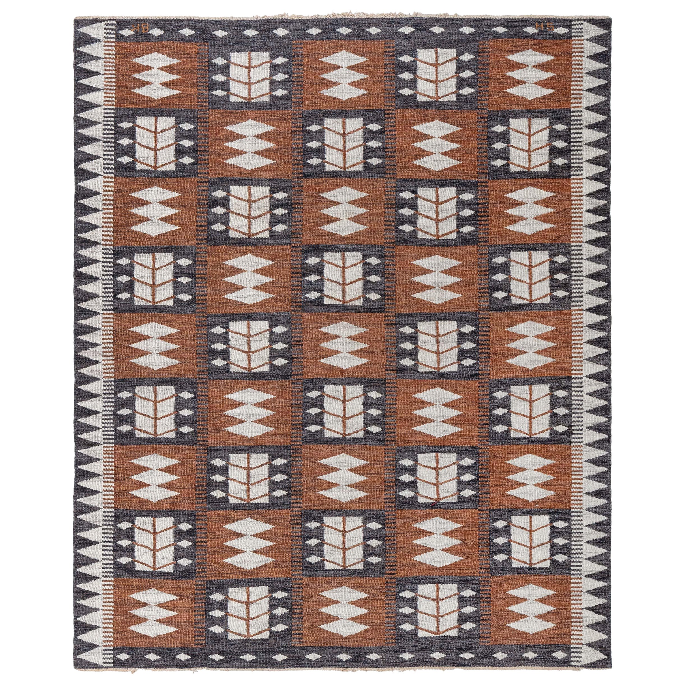 Doris Leslie Blau Vintage Swedish Flat Woven Rug by Berit Koenig