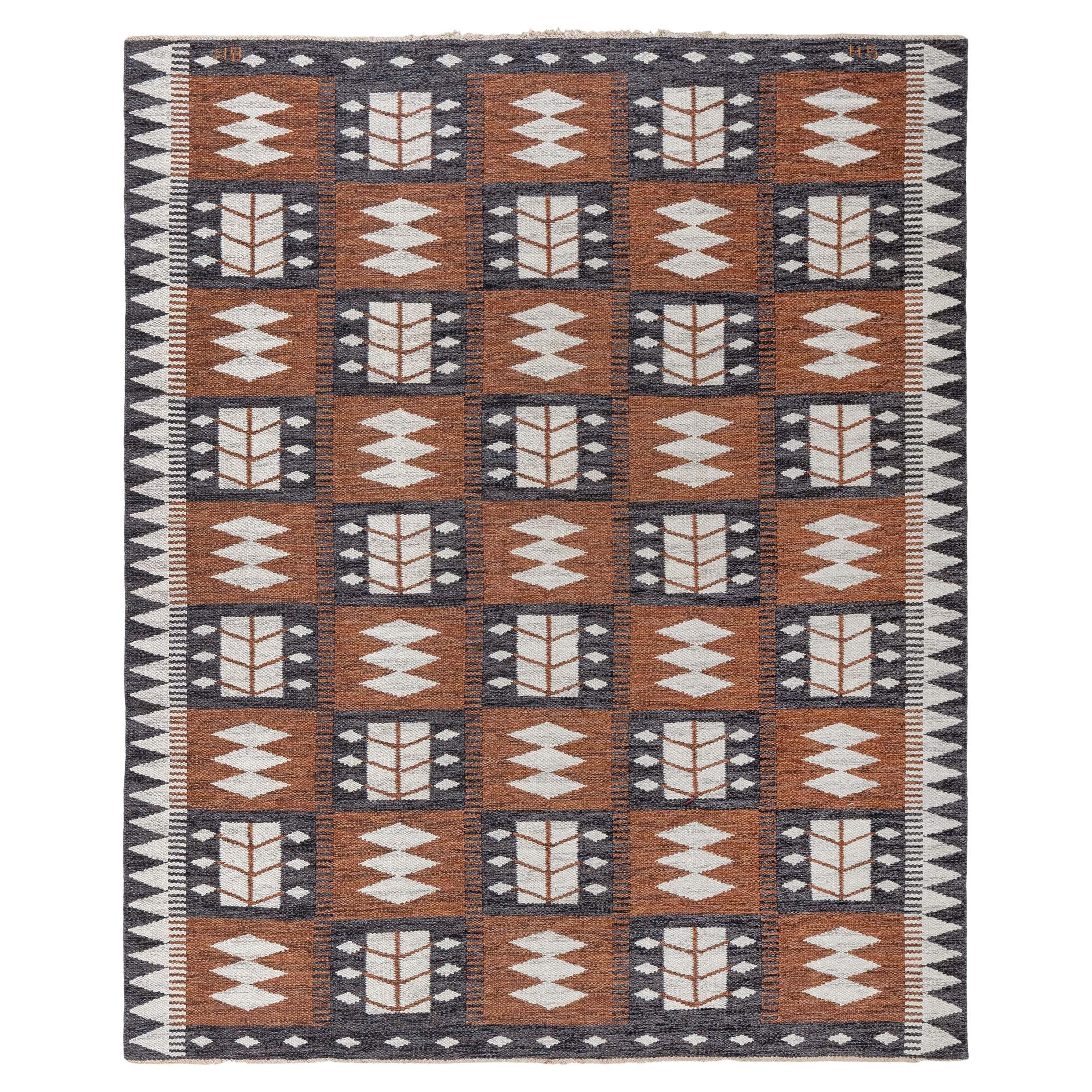 Doris Leslie Blau Vintage Swedish Flat Woven Rug by Berit Koenig