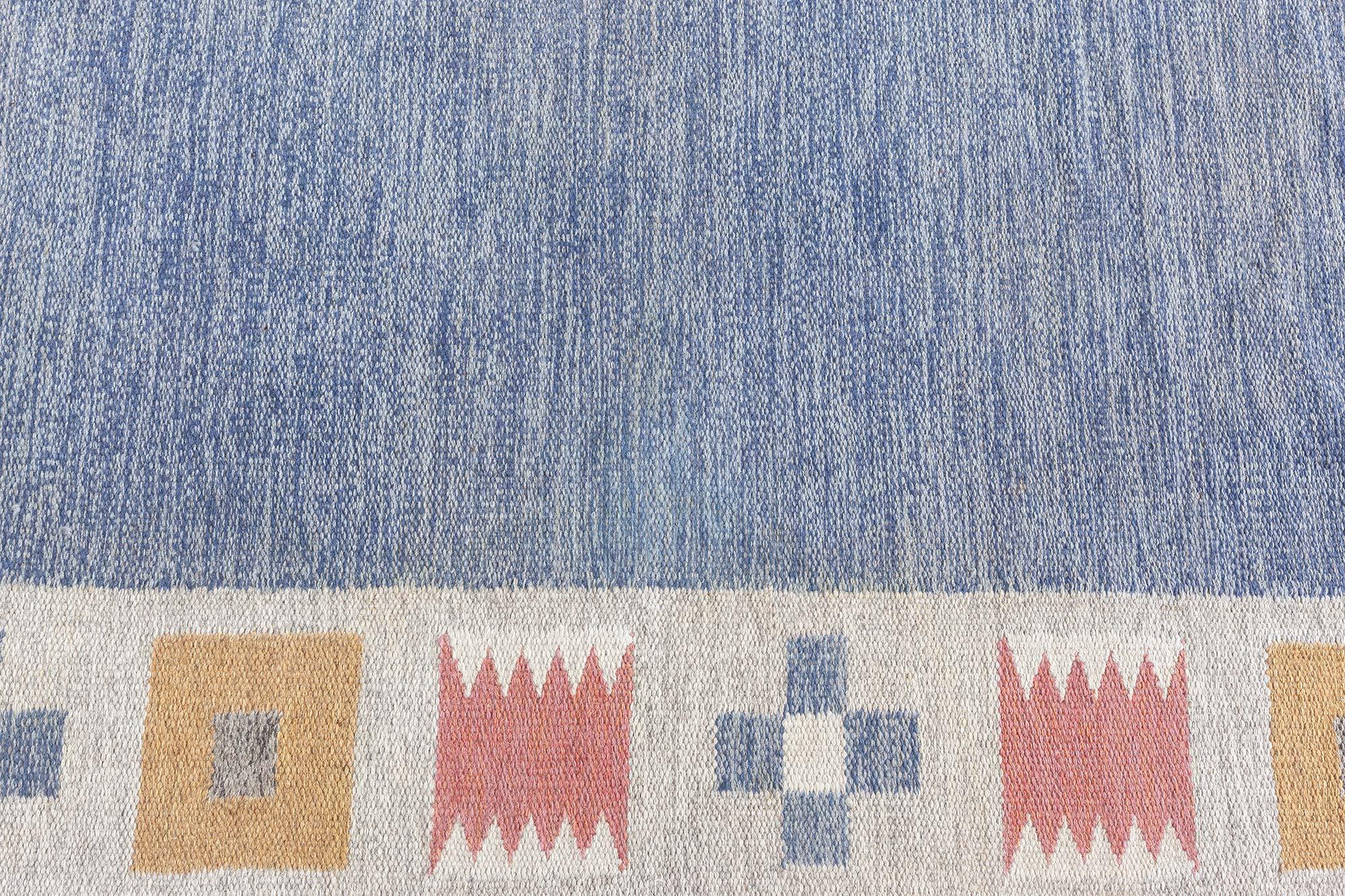 Mid-Century Modern Doris Leslie Blau Vintage Swedish Flat Woven Rug by Bitte Ahlgren For Sale