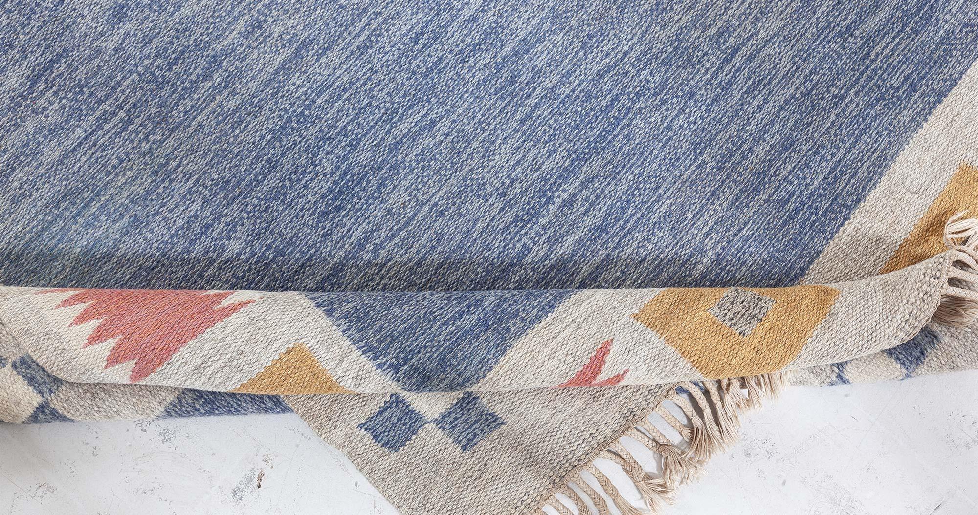 Wool Doris Leslie Blau Vintage Swedish Flat Woven Rug by Bitte Ahlgren For Sale