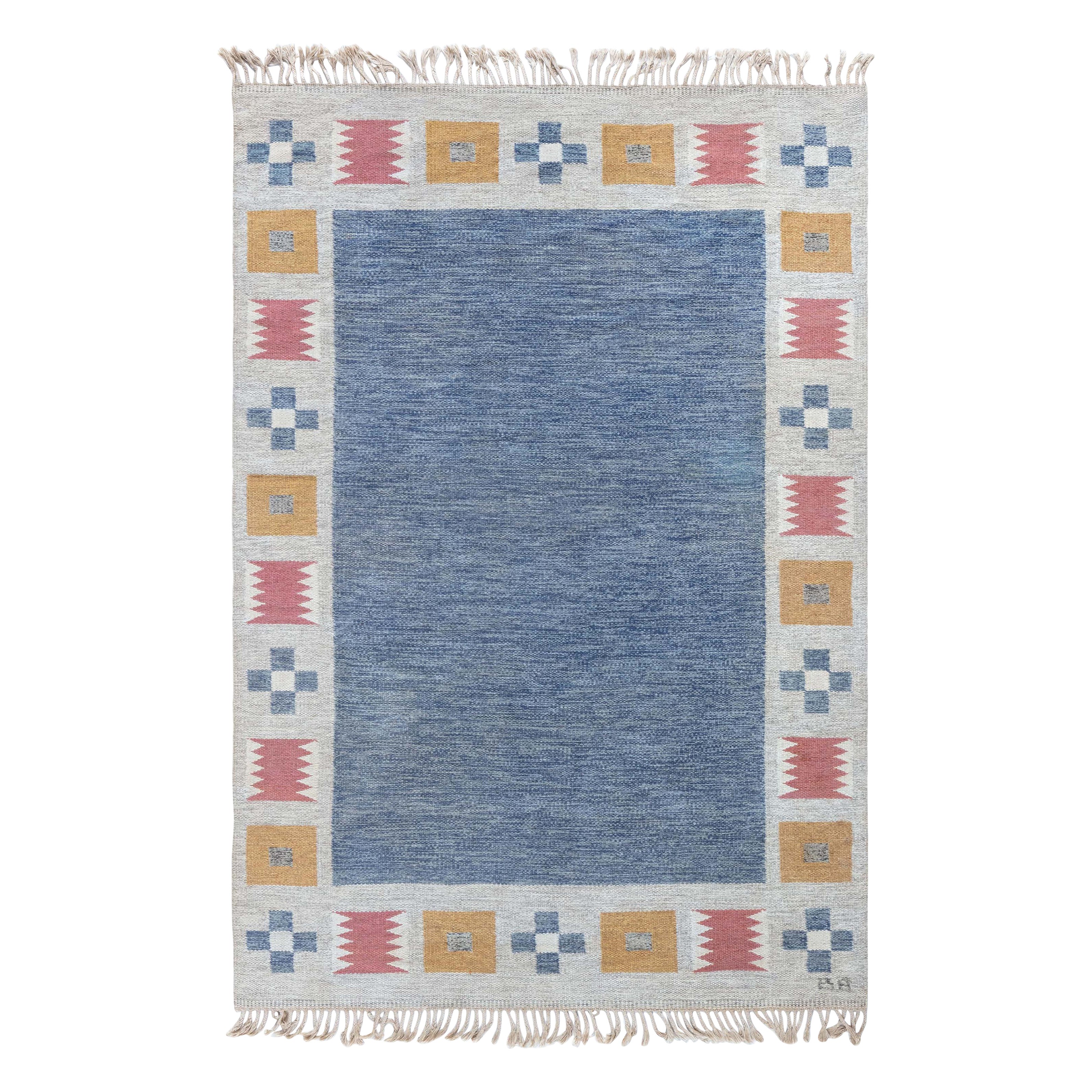 Tapis suédois tissé plat vintage Doris Leslie Blau par Bitte Ahlgren
