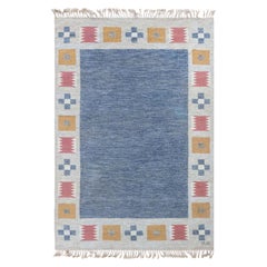 Doris Leslie Blauer schwedischer flacher gewebter Vintage-Teppich von Bitte Ahlgren