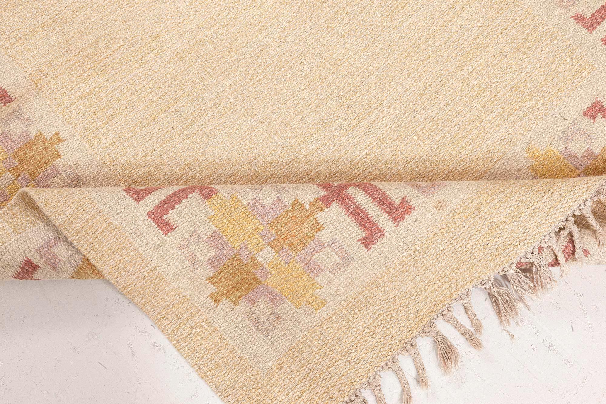 Wool Doris Leslie Blau Vintage Swedish Flat Woven Rug by Fredrik Fiedler For Sale