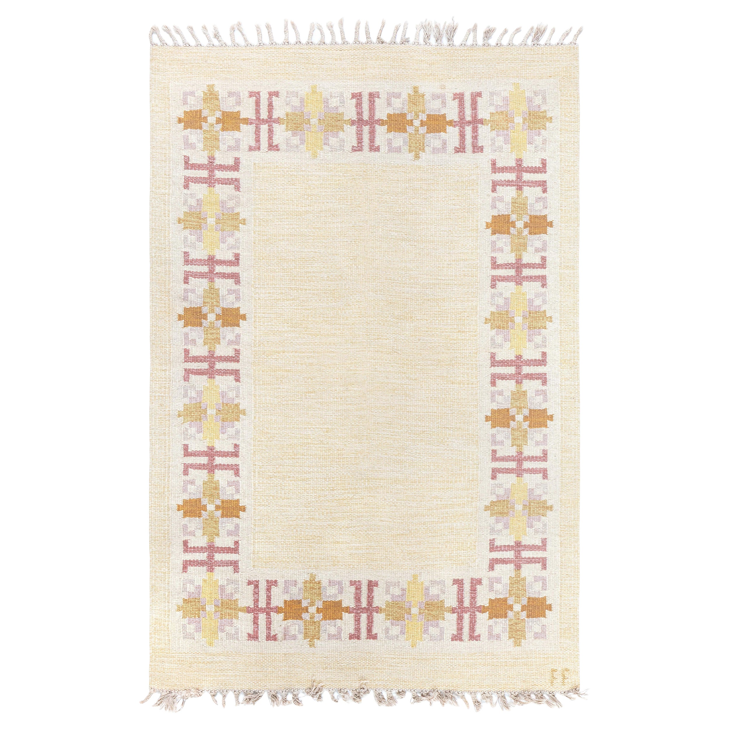 Doris Leslie Blau Vintage Swedish Flat Woven Rug by Fredrik Fiedler