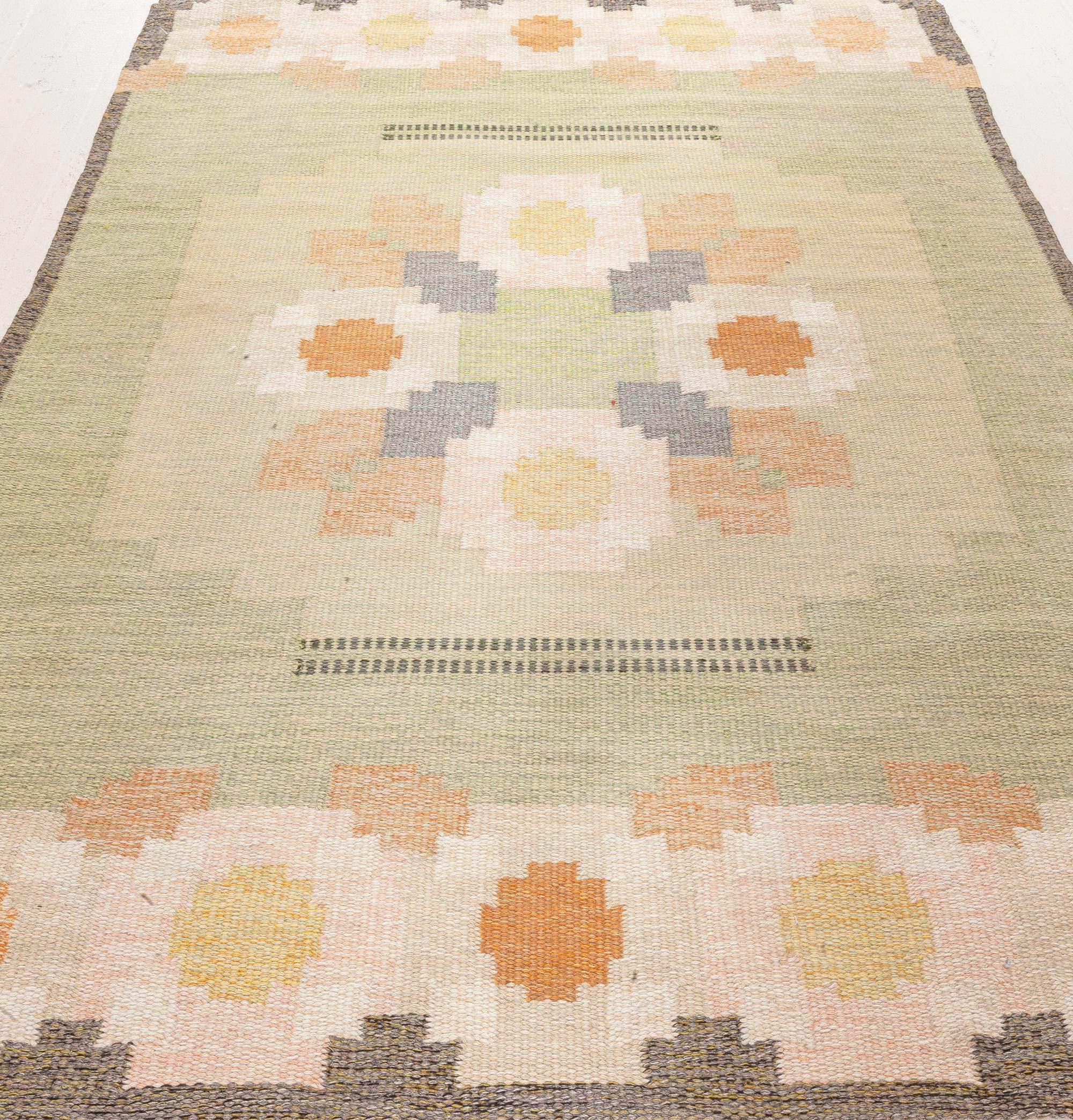 Mid-Century Modern Doris Leslie Blau Vintage Swedish Flat Woven Rug by Ingegerd Silow For Sale