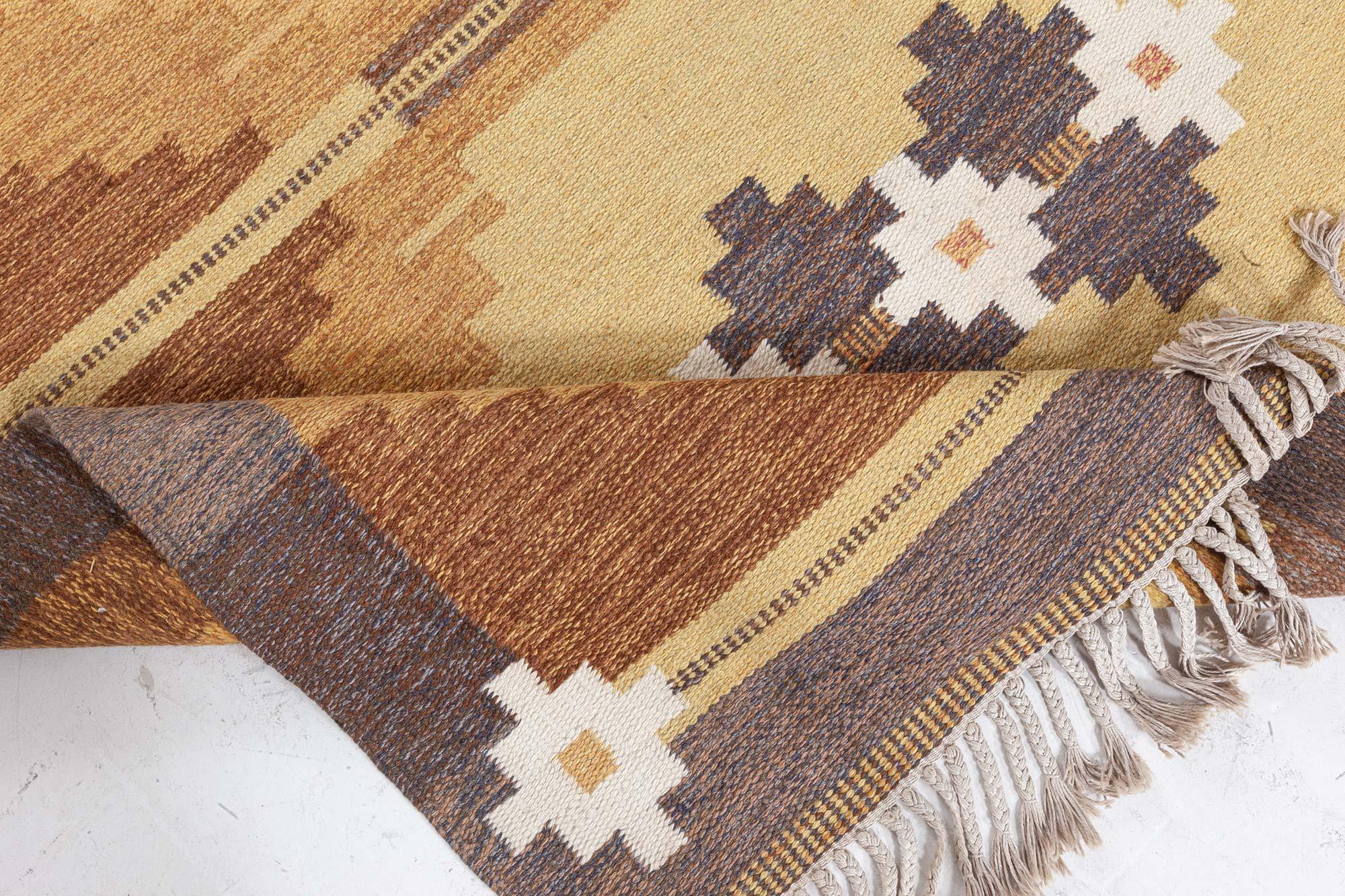Doris Leslie Blau Alfombra sueca vintage de tejido plano de Ingegerd Silow Moderno de mediados de siglo en venta