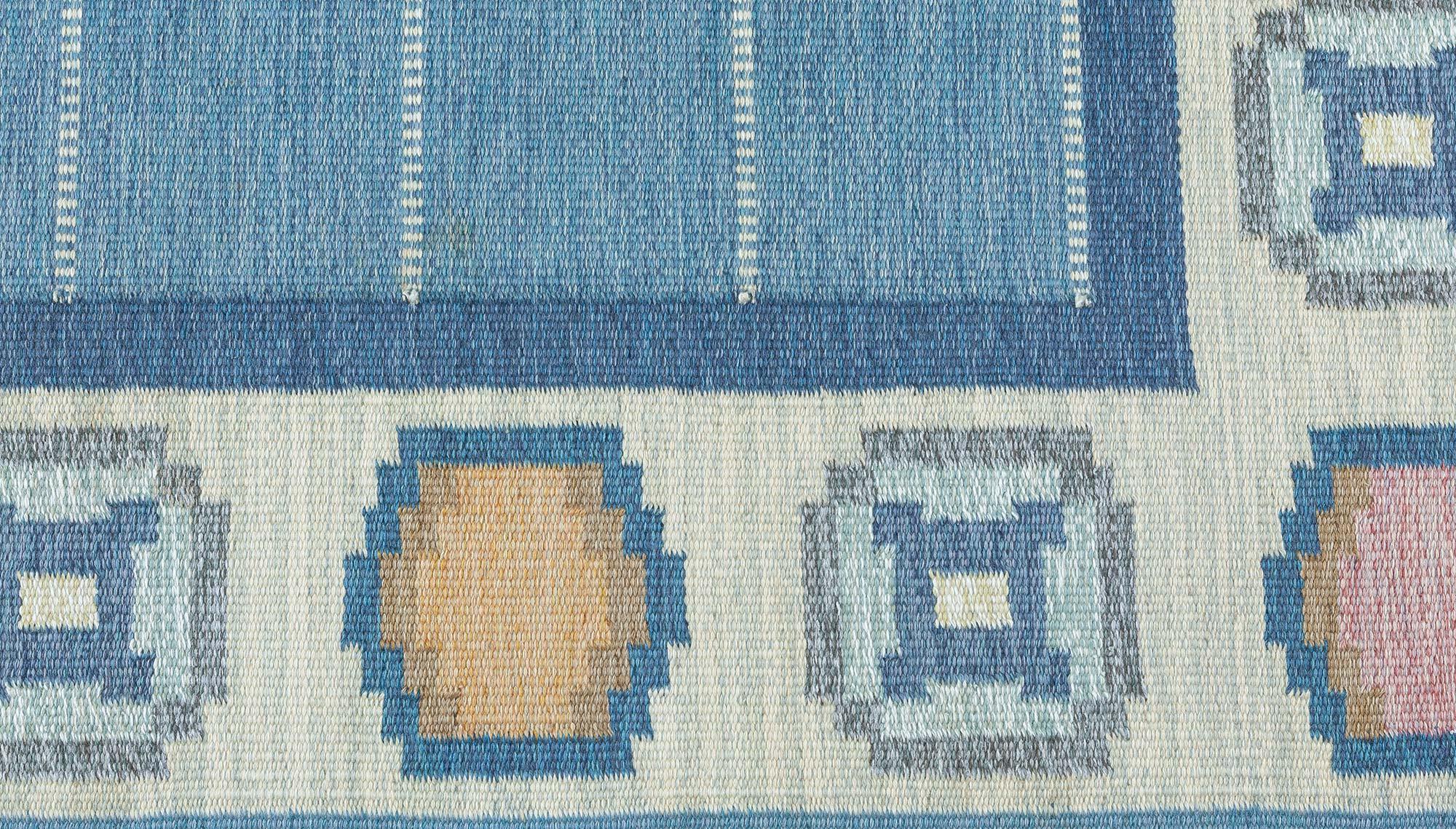 Mid-Century Modern Doris Leslie Blau Vintage Swedish Flat Woven Rug by Ingegerd Silow For Sale