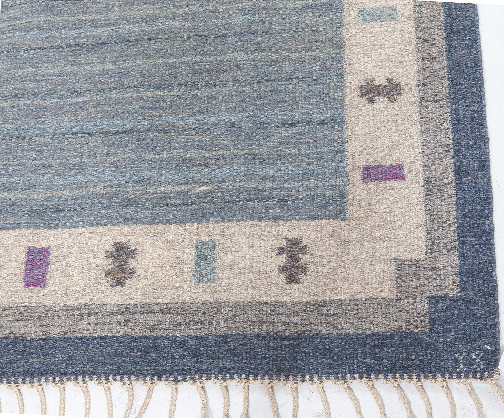 Mid-Century Modern Doris Leslie Blau Vintage Swedish Flat Woven Rug by Ingegerd Silow For Sale