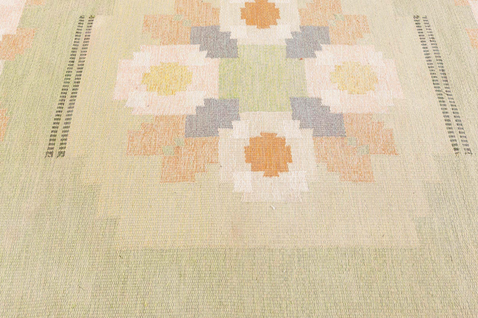 Hand-Woven Doris Leslie Blau Vintage Swedish Flat Woven Rug by Ingegerd Silow For Sale