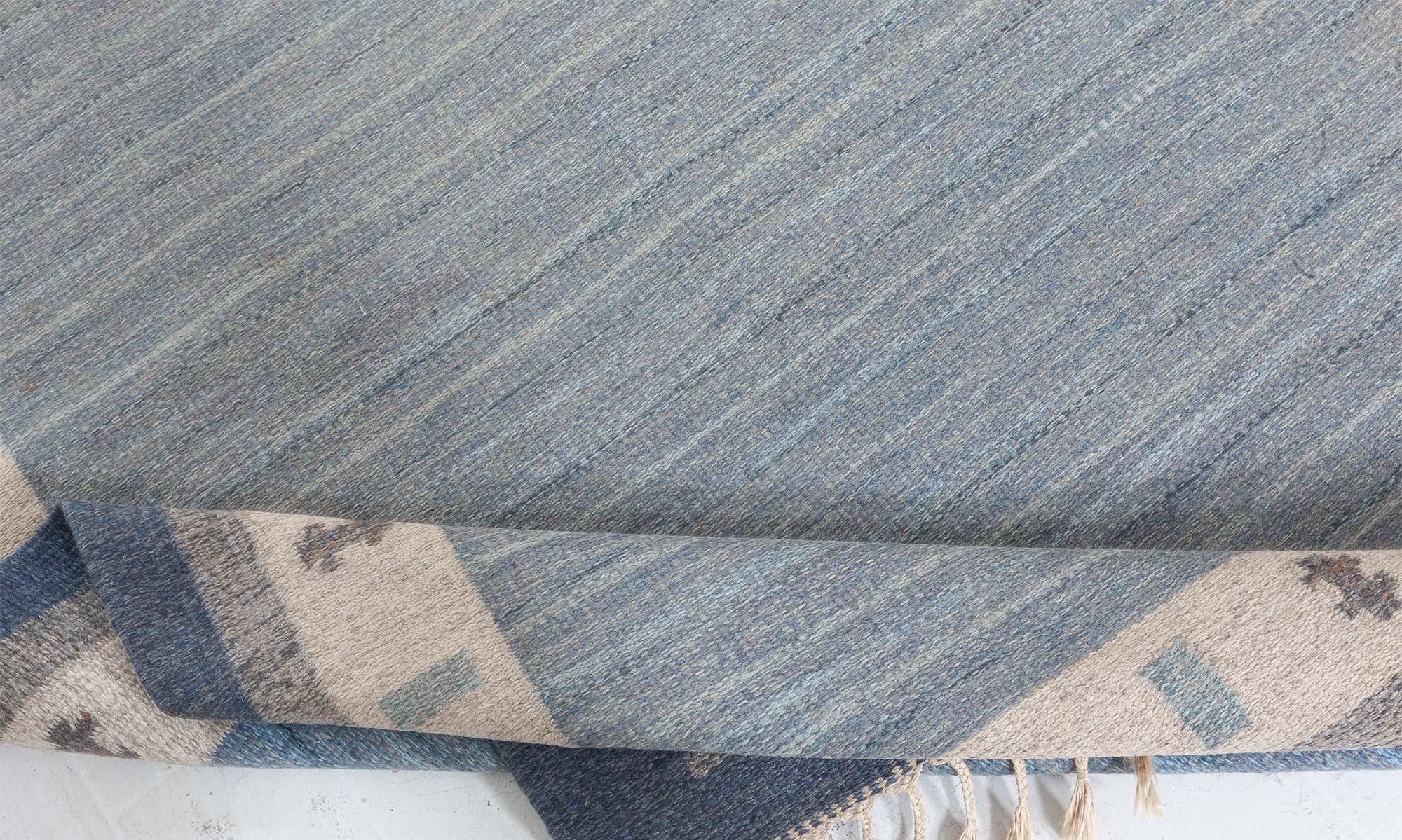 Svedese Doris Leslie Blau Vintage Swedish Flat Woven Rug by Ingegerd Silow in vendita