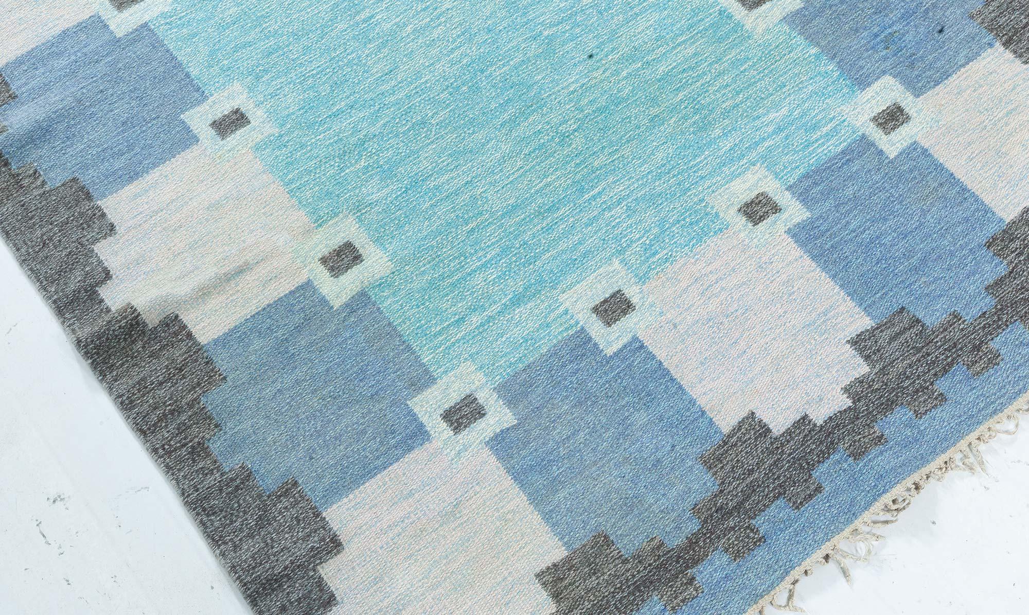 Scandinave Doris Leslie Blau Vintage Swedish Flat Woven Rug by Ingegerd Silow en vente