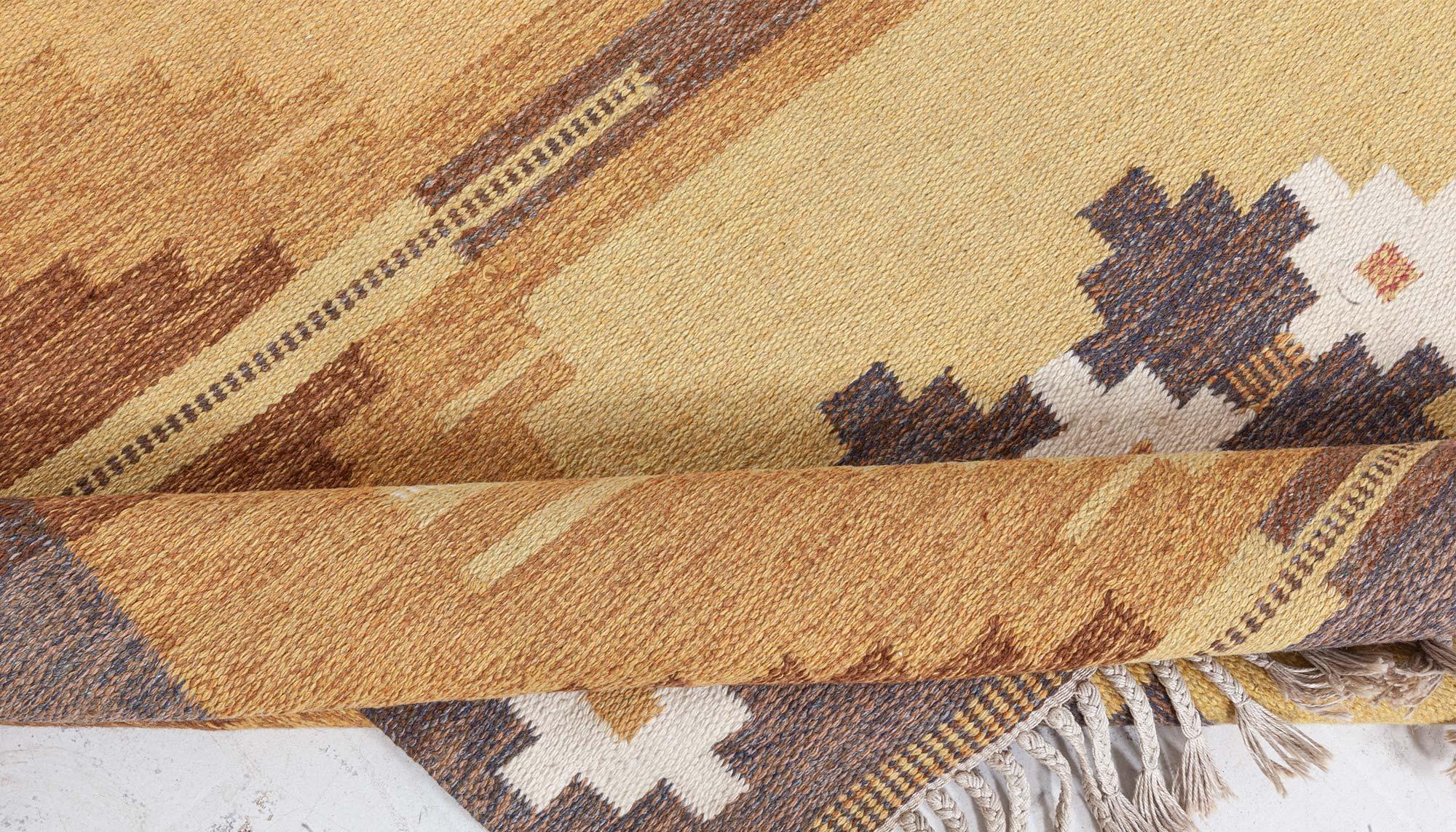 Doris Leslie Blau Alfombra sueca vintage de tejido plano de Ingegerd Silow Sueco en venta