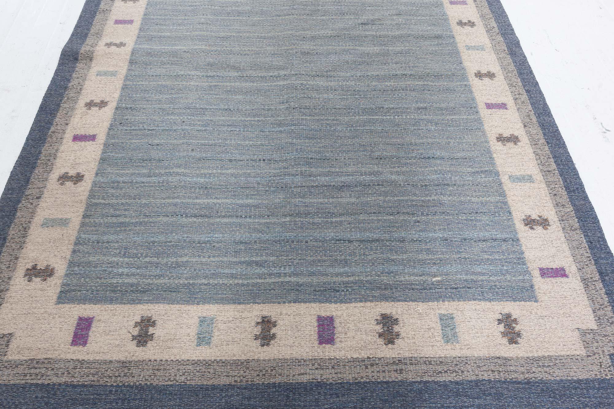Hand-Woven Doris Leslie Blau Vintage Swedish Flat Woven Rug by Ingegerd Silow For Sale