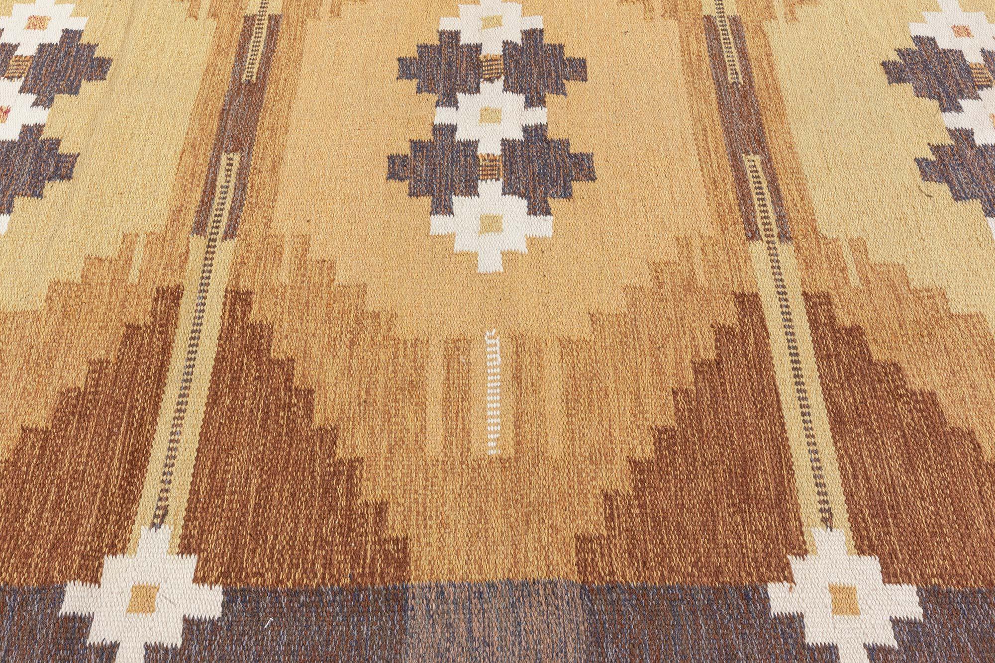 Doris Leslie Blau Alfombra sueca vintage de tejido plano de Ingegerd Silow Tejido a mano en venta