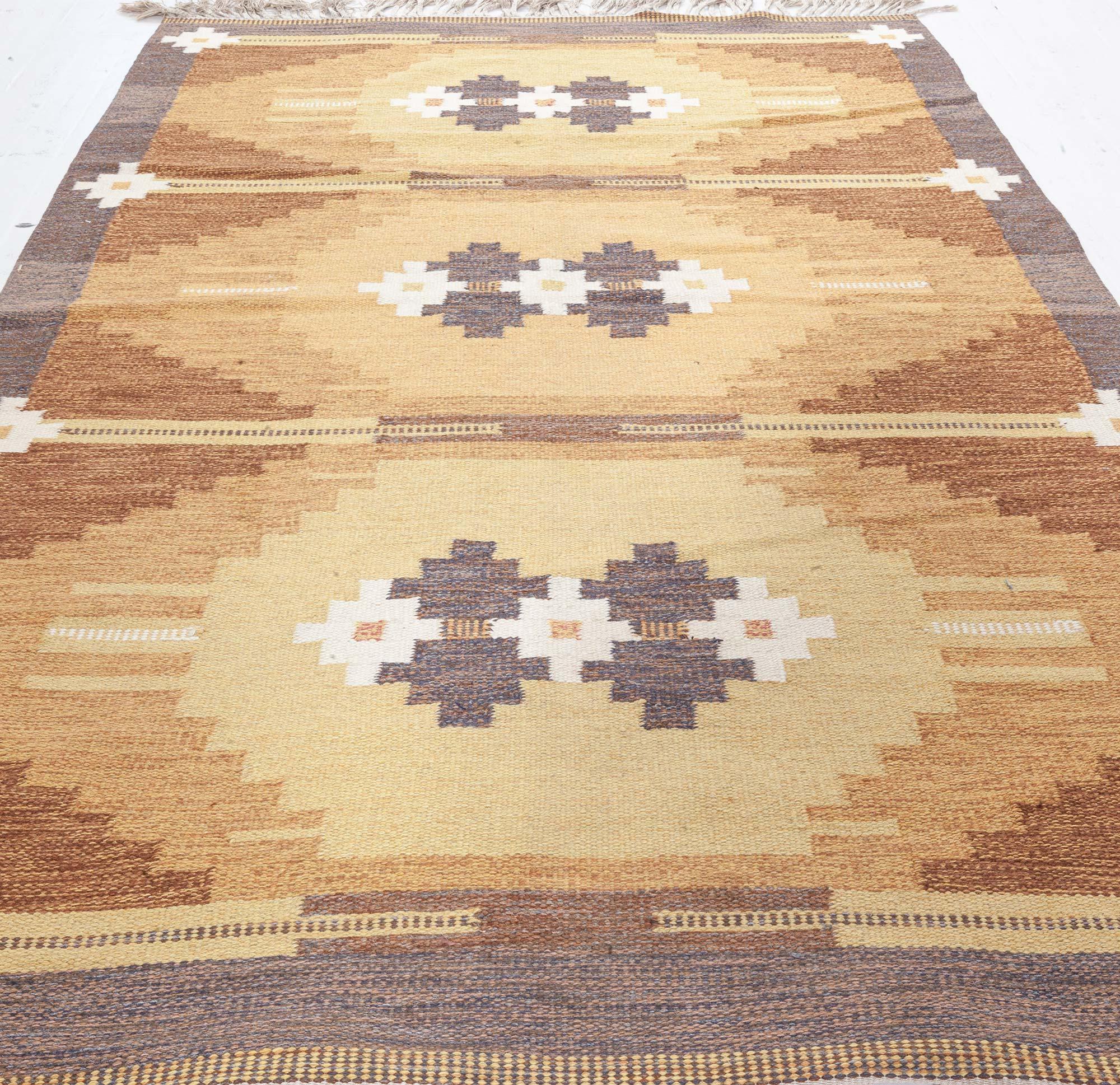Doris Leslie Blau Alfombra sueca vintage de tejido plano de Ingegerd Silow en Bueno estado para la venta en New York, NY