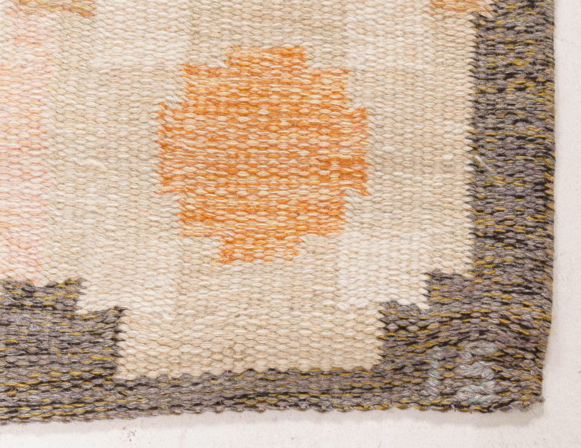 Doris Leslie Blau Vintage Swedish Flat Woven Rug by Ingegerd Silow For Sale 1
