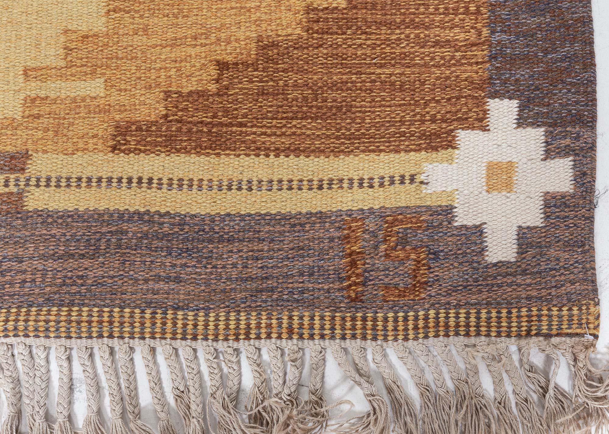 Doris Leslie Blau Alfombra sueca vintage de tejido plano de Ingegerd Silow Lana en venta